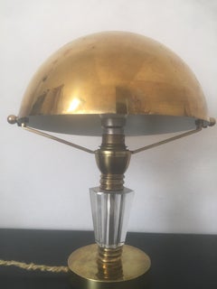 Jacques Adnet Style Art Deco Brass and Glass Table Lamp, French, 1930s