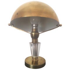 Jacques Adnet Style Art Deco Brass and Glass Table Lamp, French, 1930s