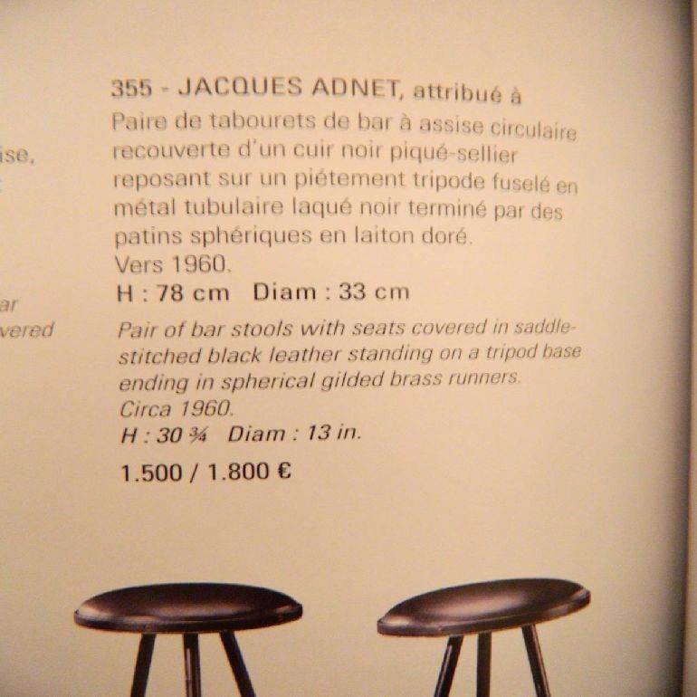 French Jacques Adnet Style Bar with Two Stools