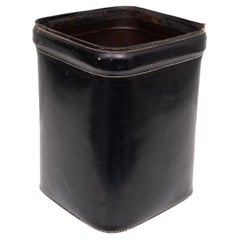 Jacques  Adnet style  Black stich Leather paper basket . 1960s