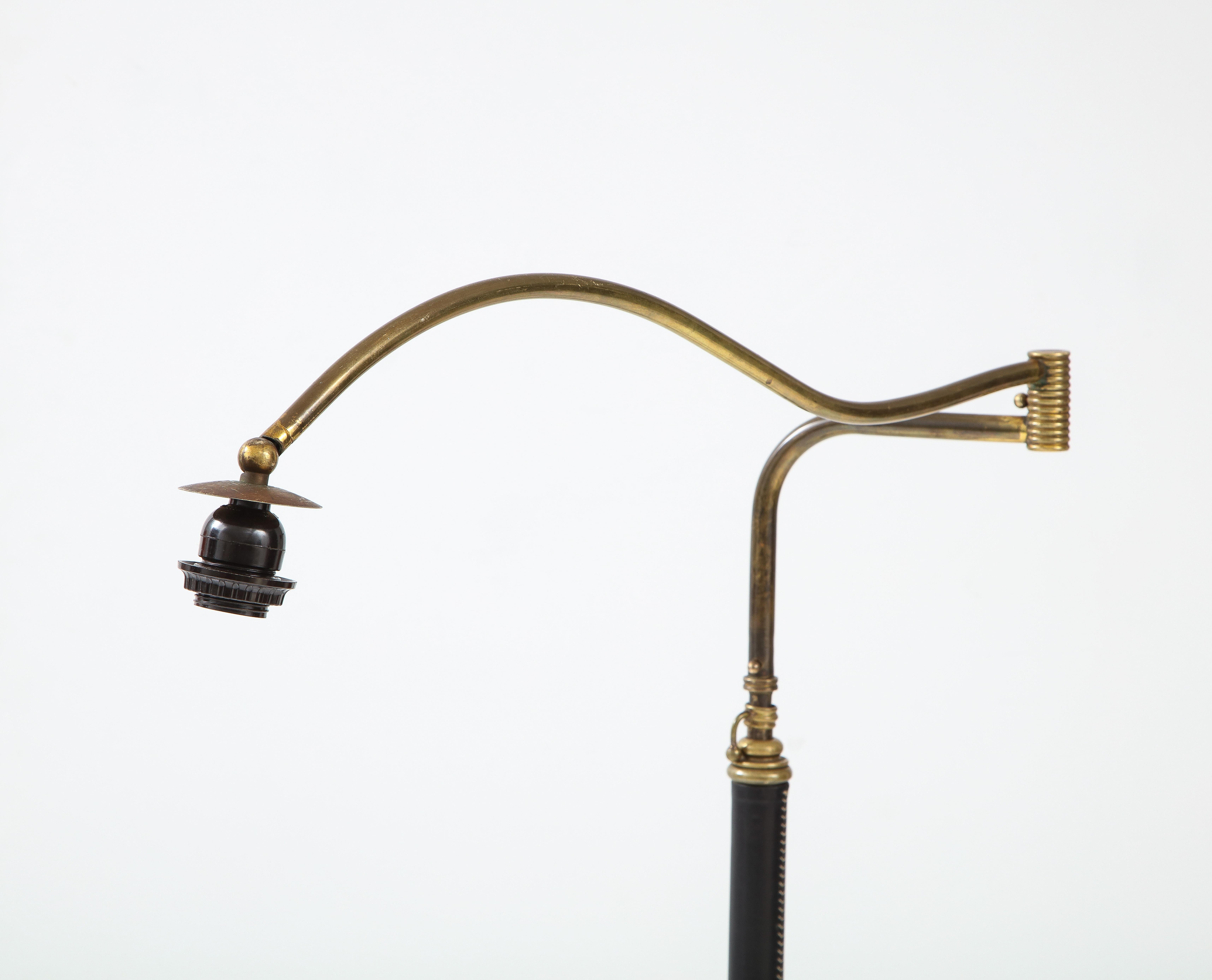 Jacques Adnet Style Brass and Leather Swing Arm Floor Lamp 5