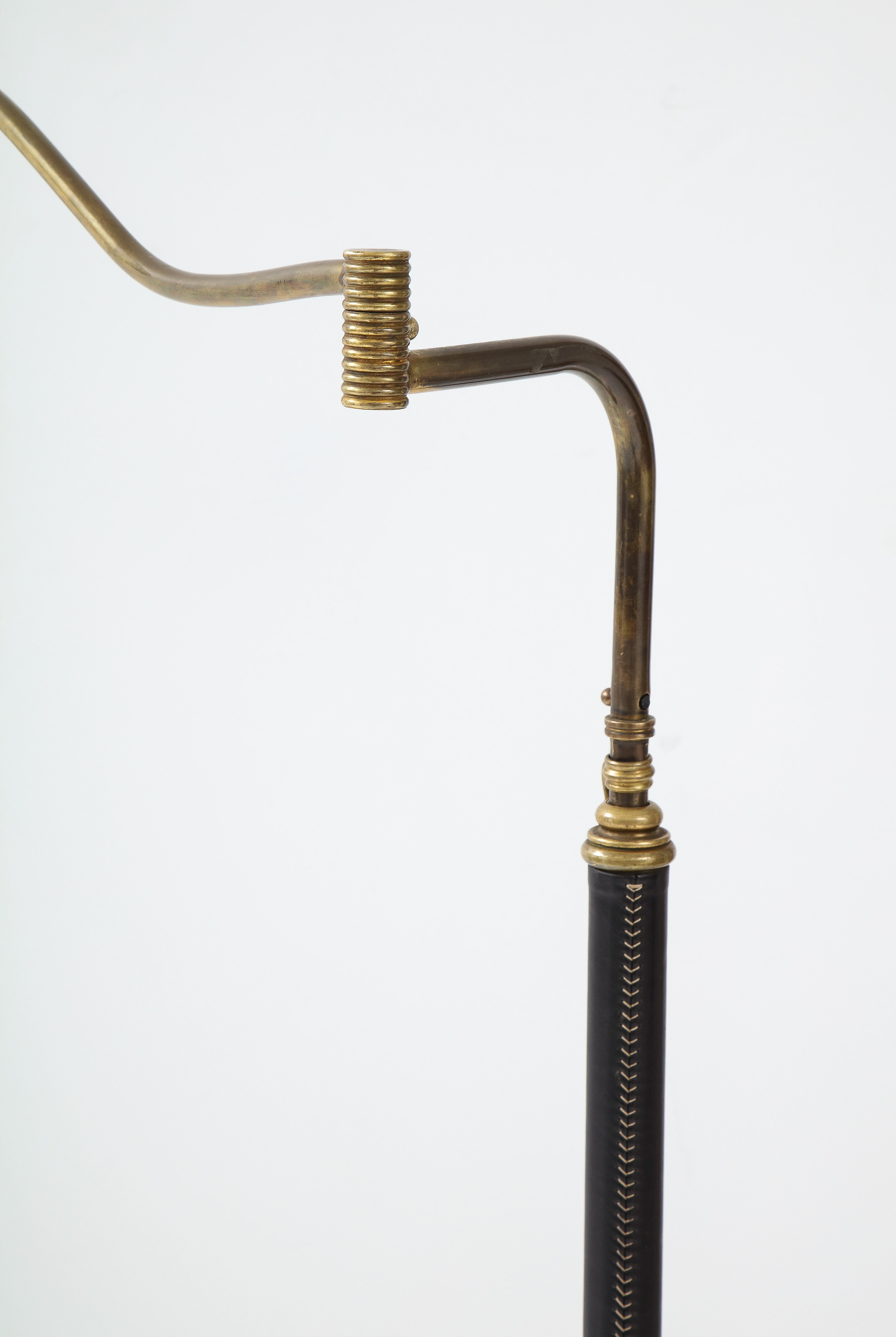 Jacques Adnet Style Brass and Leather Swing Arm Floor Lamp 7
