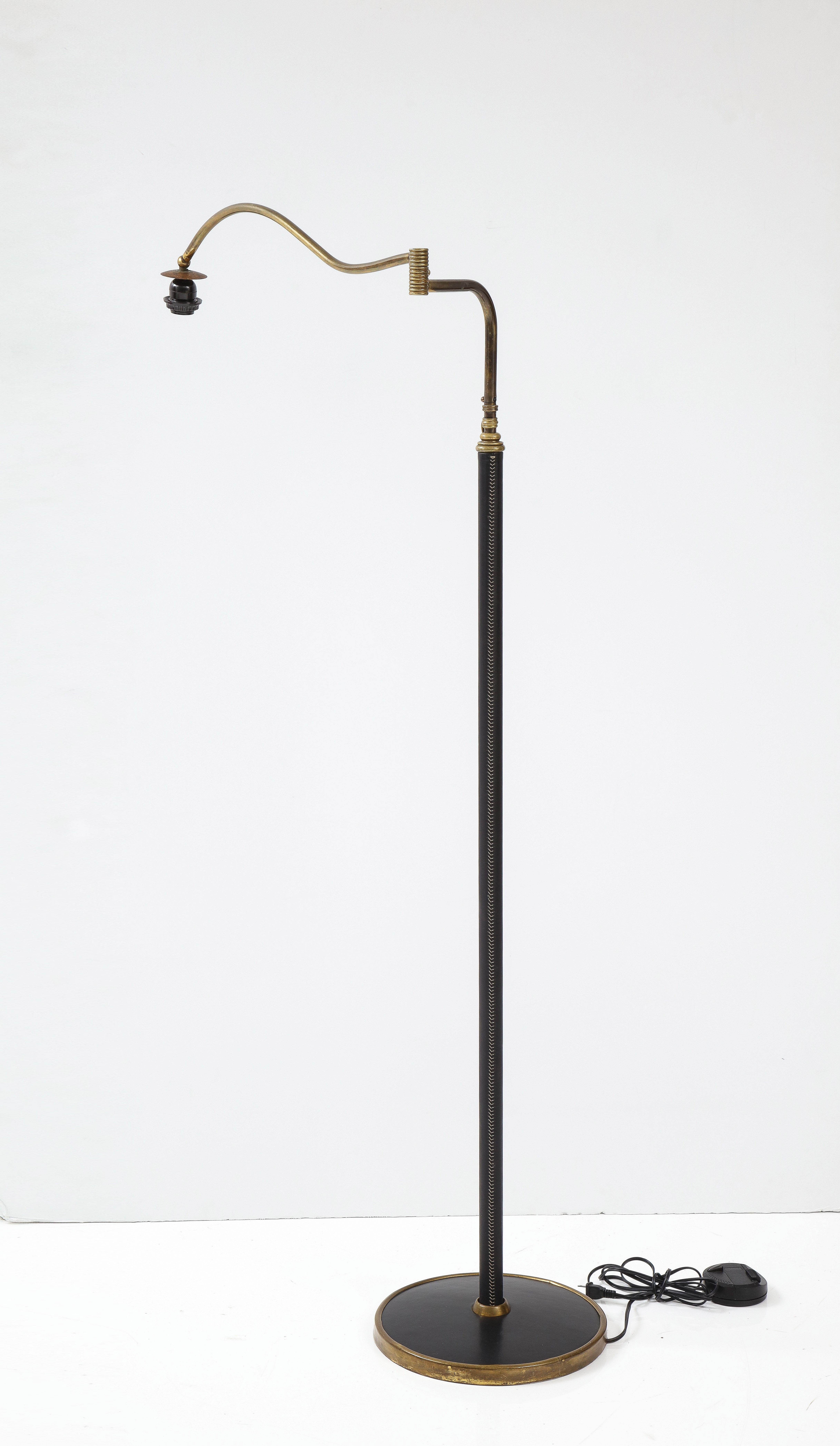 Jacques Adnet Style Brass and Leather Swing Arm Floor Lamp 9