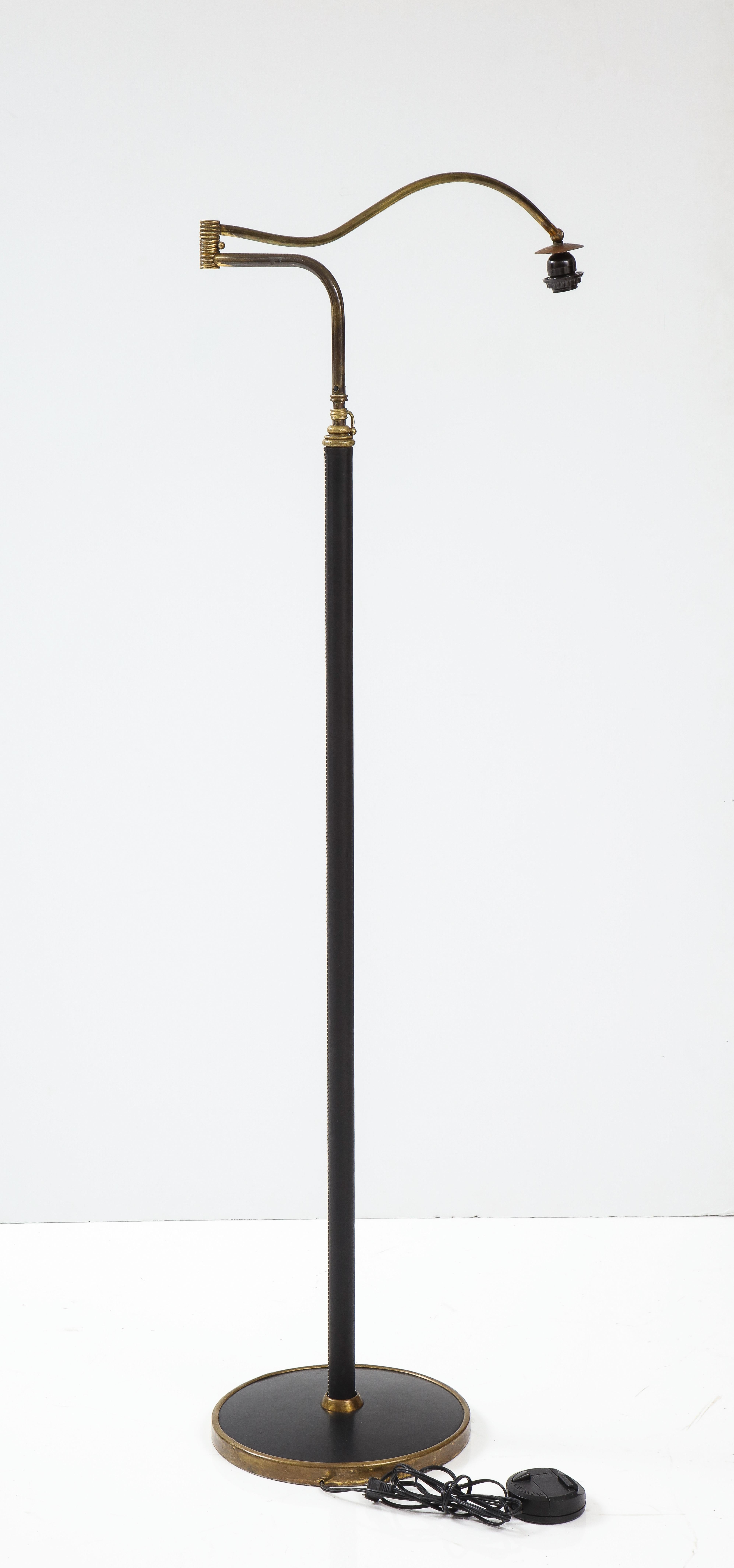 Jacques Adnet Style Brass and Leather Swing Arm Floor Lamp 10