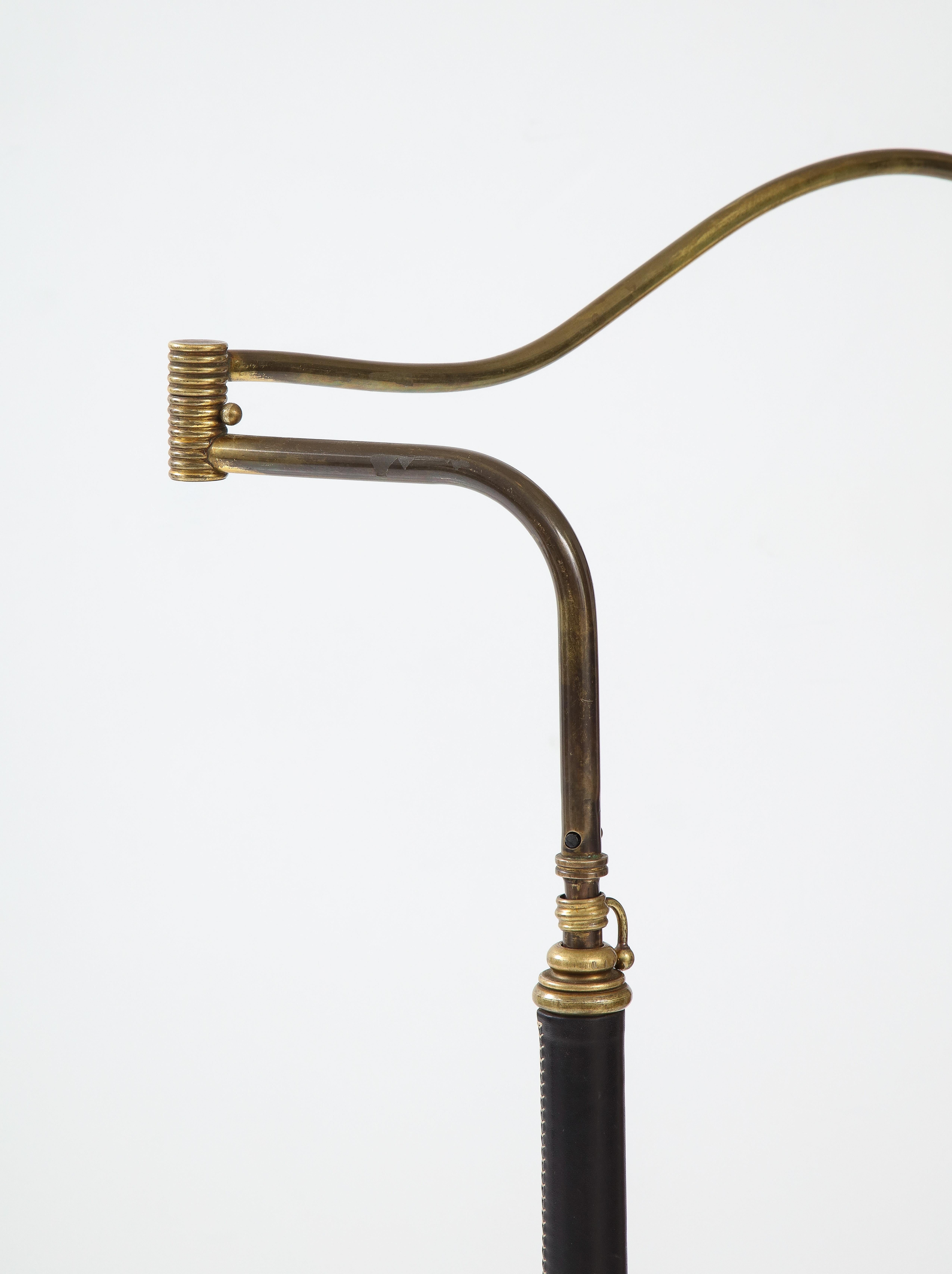 Jacques Adnet Style Brass and Leather Swing Arm Floor Lamp 11