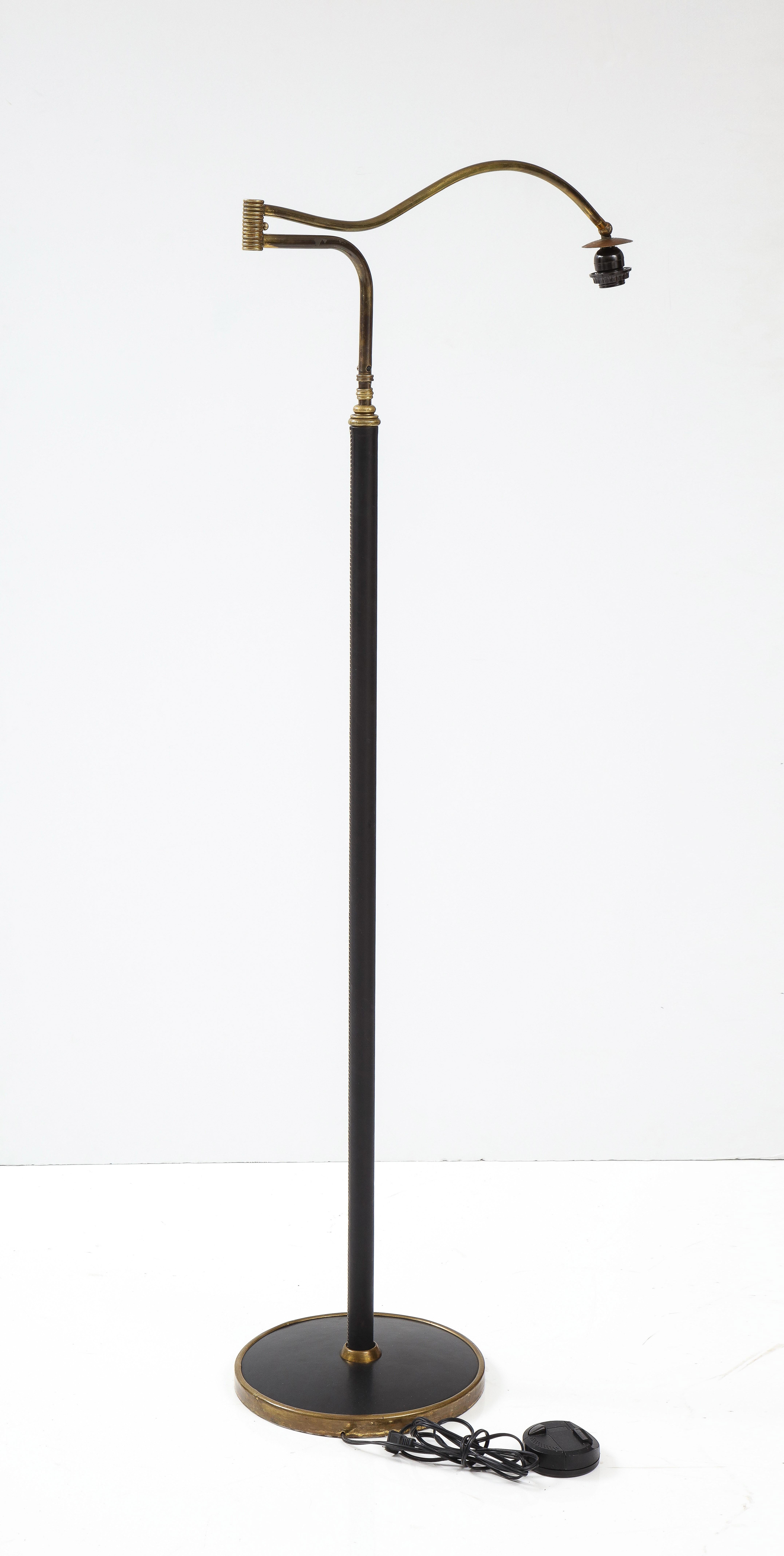 Jacques Adnet Style Brass and Leather Swing Arm Floor Lamp 12