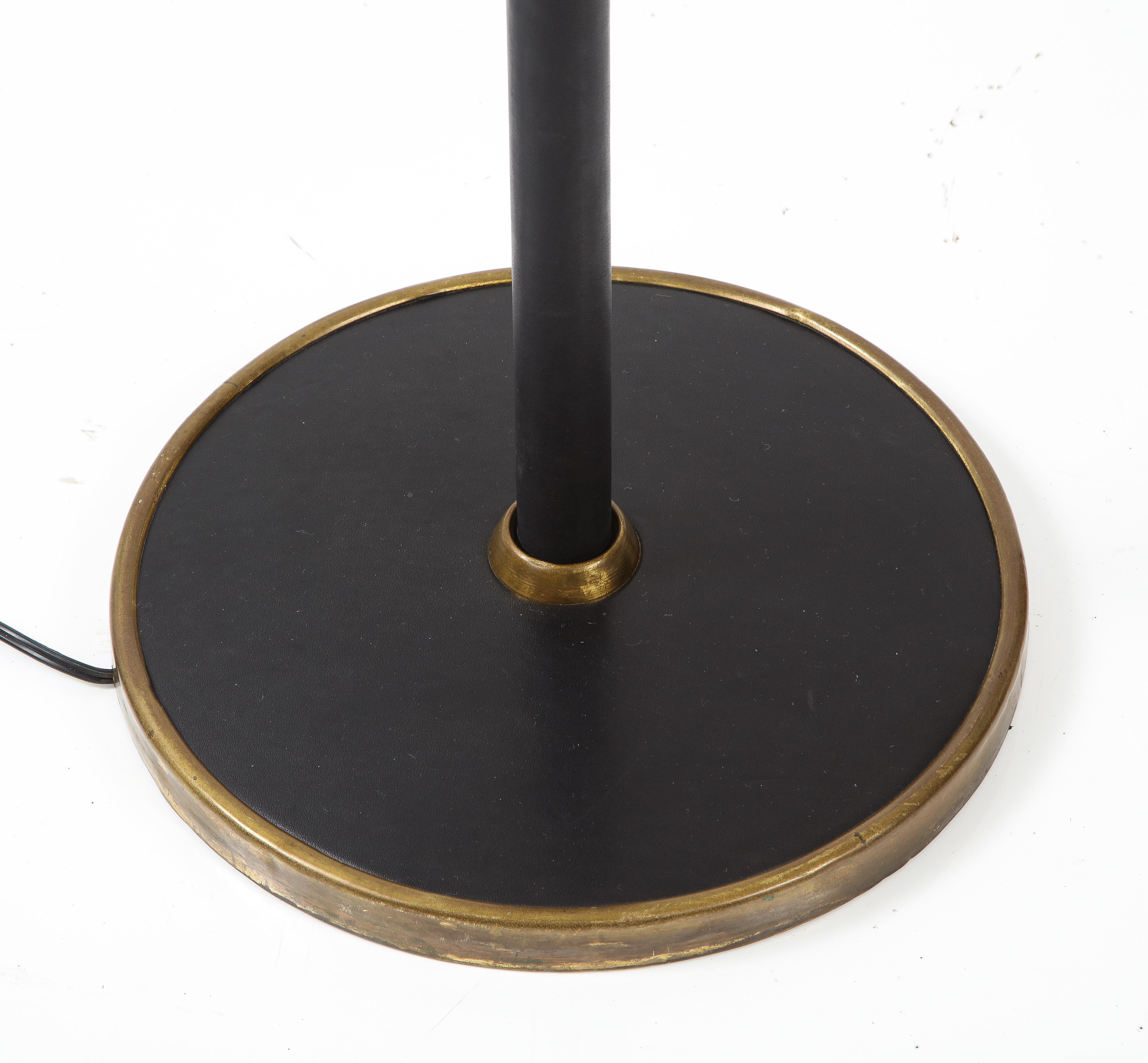 Mid-20th Century Jacques Adnet Style Brass and Leather Swing Arm Floor Lamp