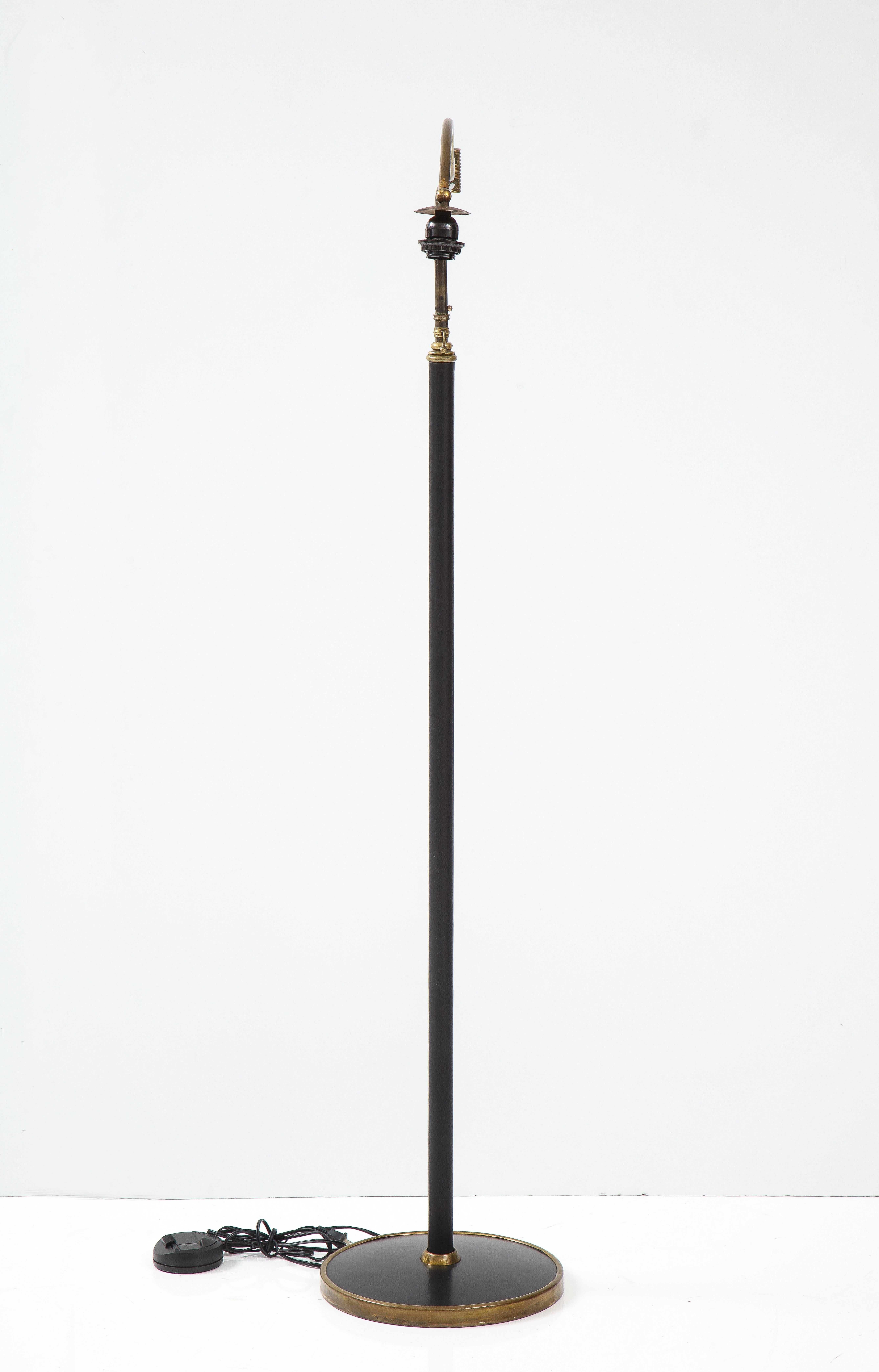 Jacques Adnet Style Brass and Leather Swing Arm Floor Lamp 2