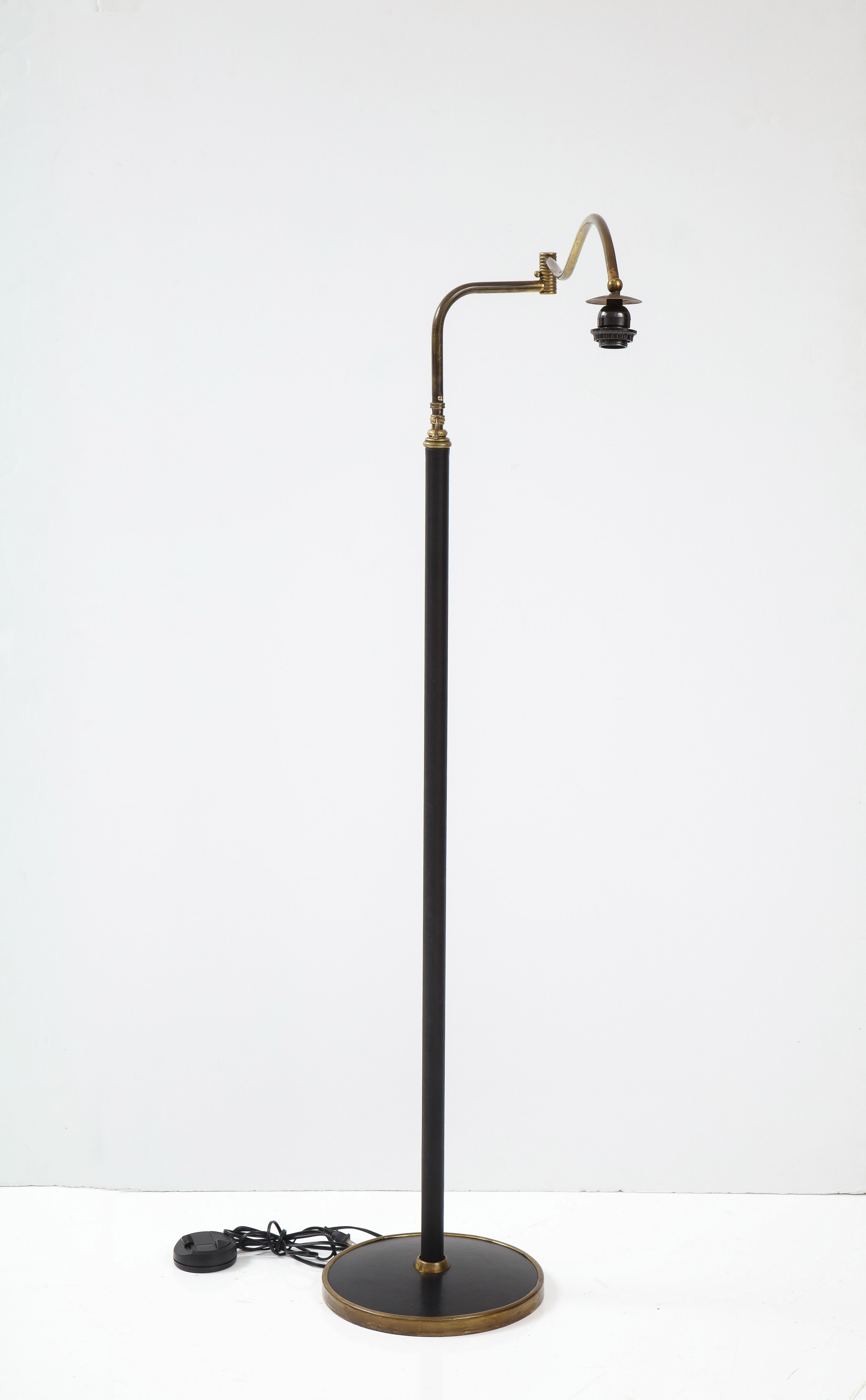 Jacques Adnet Style Brass and Leather Swing Arm Floor Lamp 3