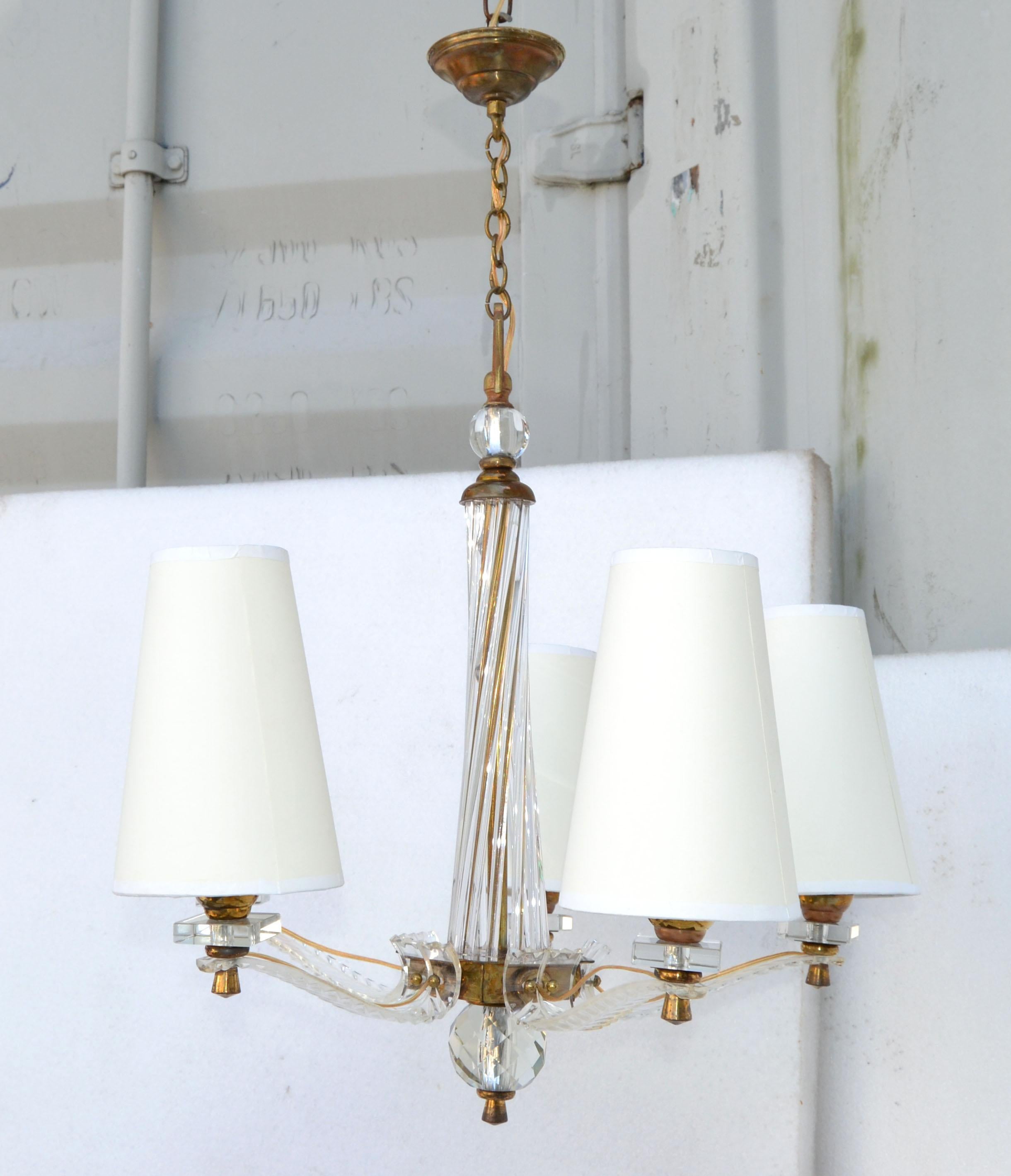 Jacques Adnet Style Brass Lucite & Glass Rods 5 Light French Chandelier 7