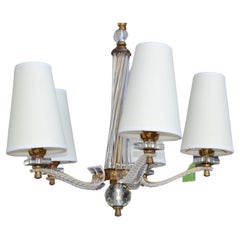 Jacques Adnet Style Brass Lucite & Glass Rods 5 Light French Chandelier