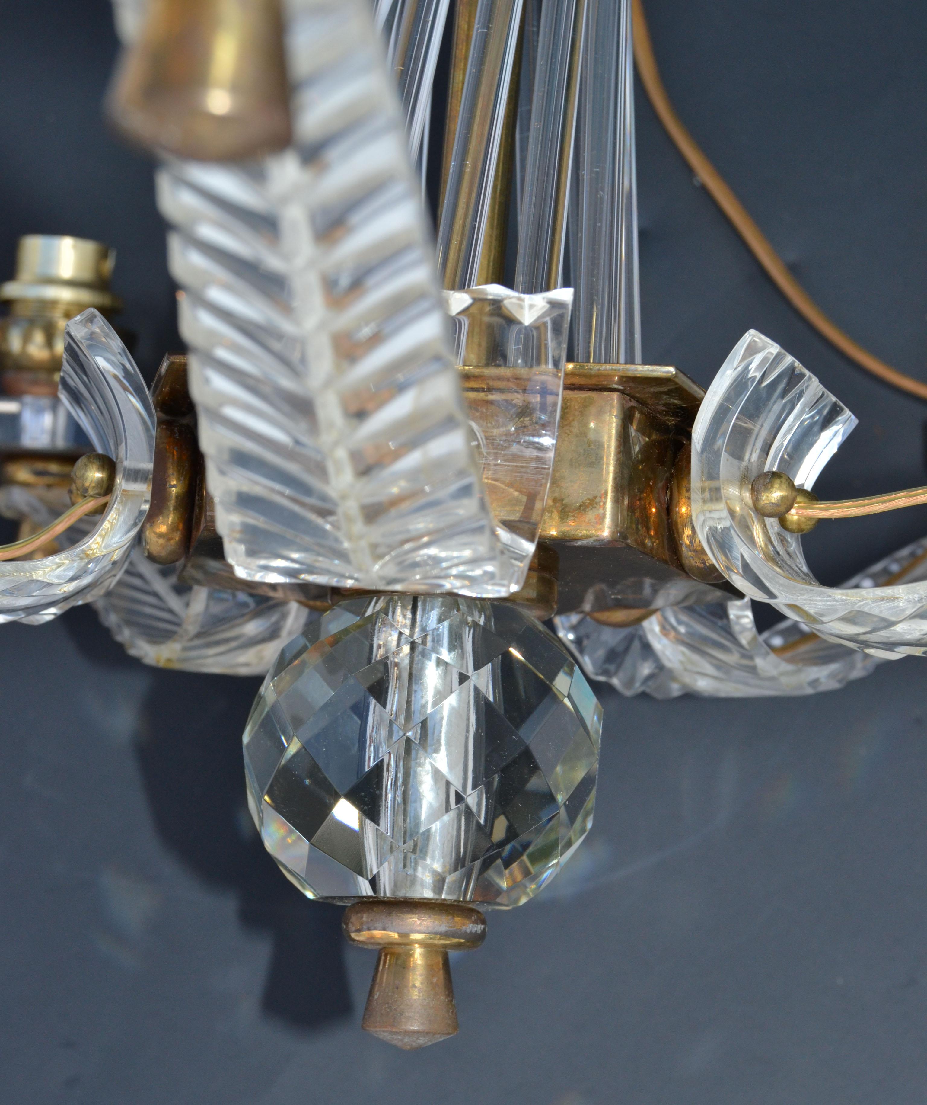 Jacques Adnet Style Brass Lucite & Glass Rods 5 Light French Chandelier 3