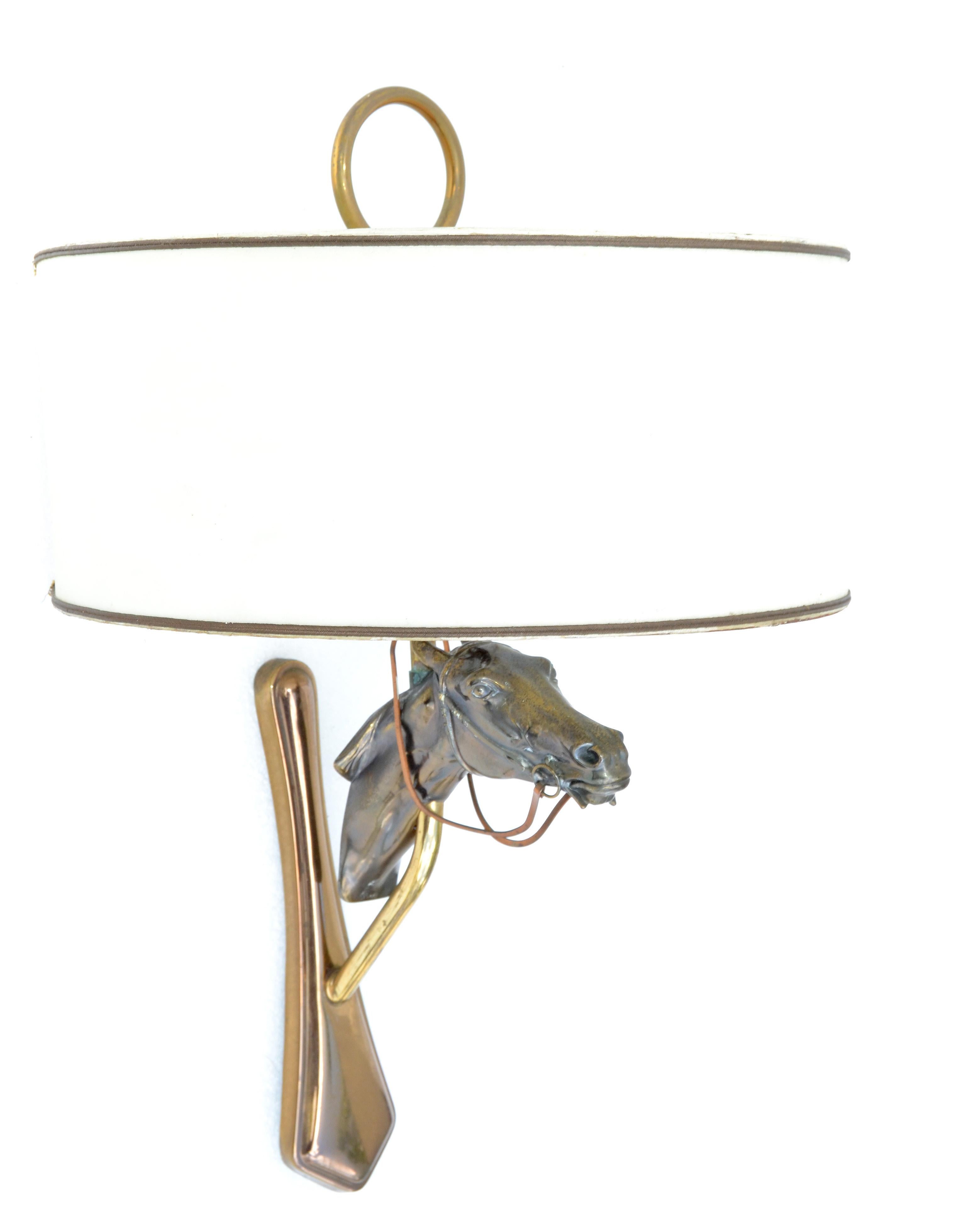 Jacques Adnet Style Bronze Horse Sconce Wall Lamp French Neoclassical For Sale 7