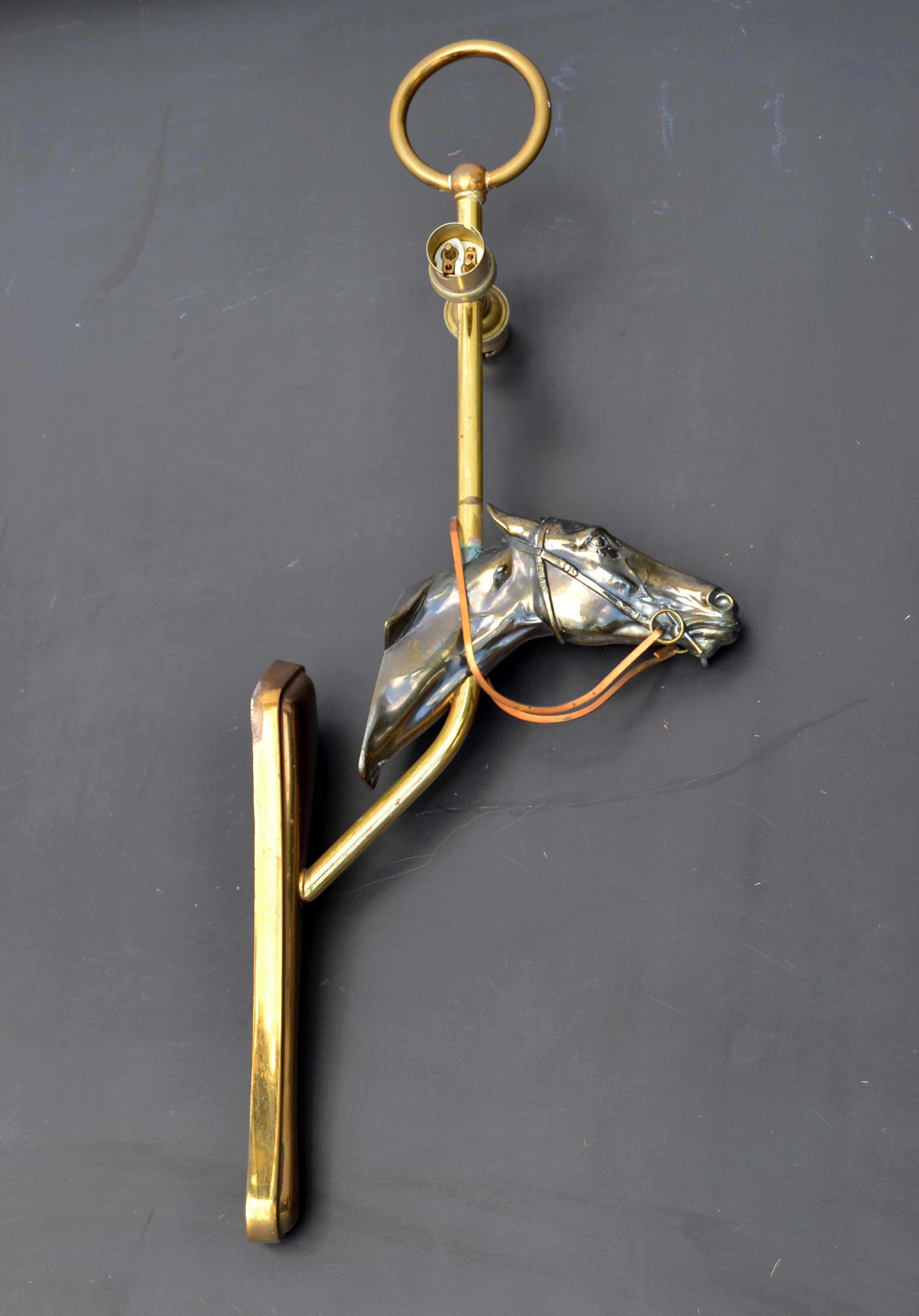 Jacques Adnet Style Bronze Horse Sconce Wall Lamp French Neoclassical In Good Condition For Sale In Miami, FL