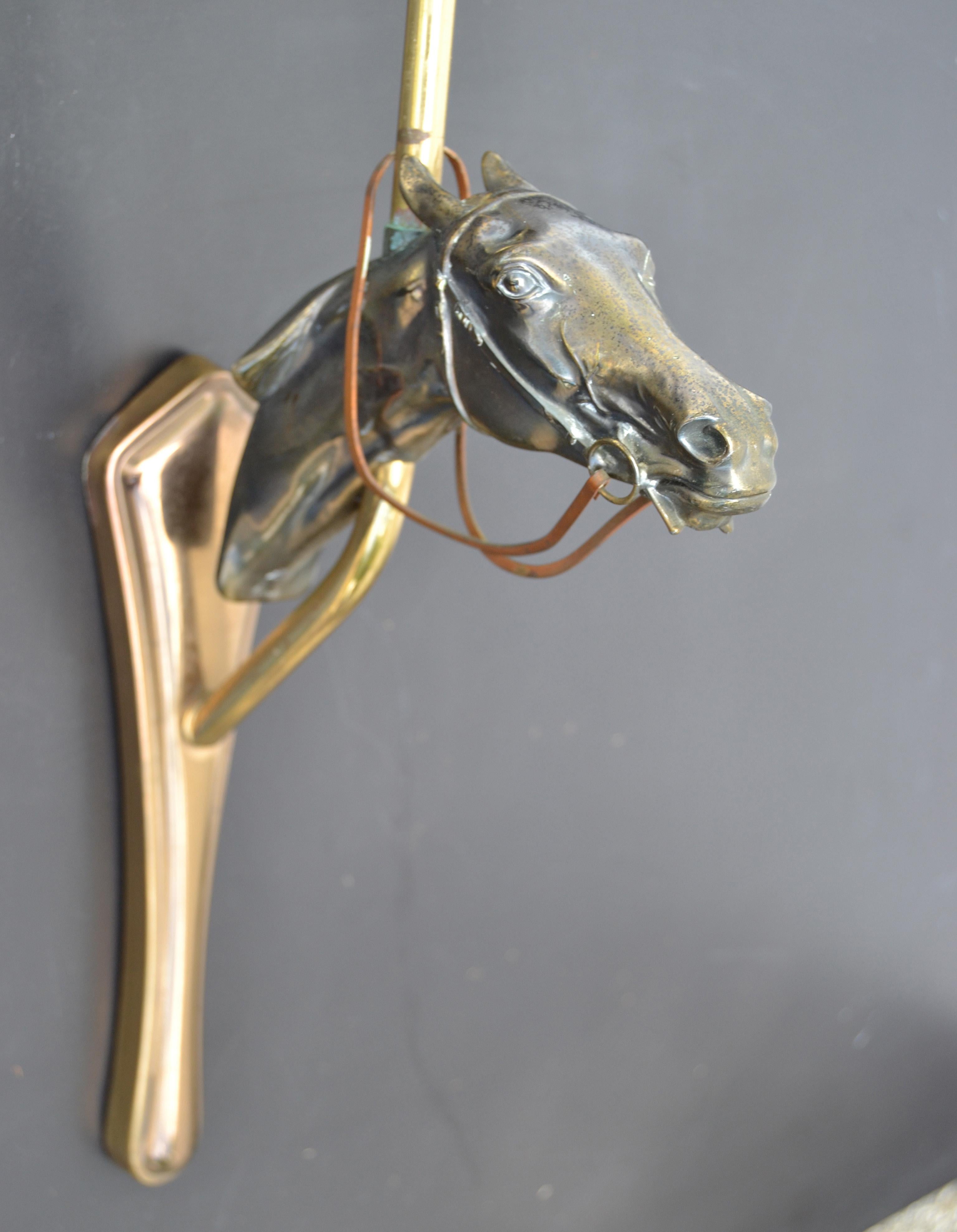 Mid-20th Century Jacques Adnet Style Bronze Horse Sconce Wall Lamp French Neoclassical For Sale