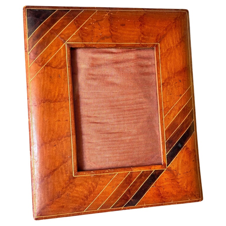 Jacques Adnet Style, Brown Leather Picture Frame, France 1940 For