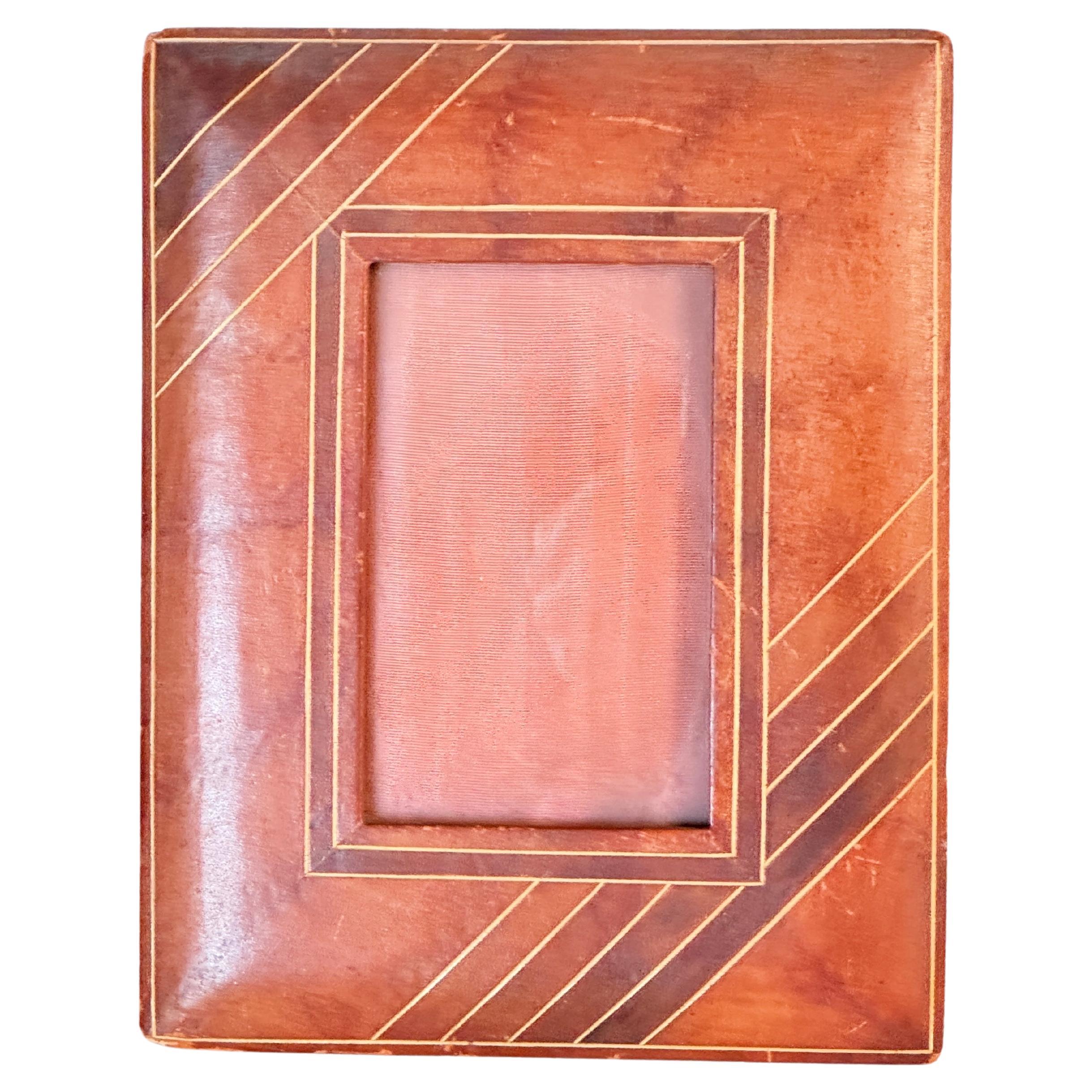 Jacques Adnet Style, Brown Leather Picture Frame, France 1940 For Sale