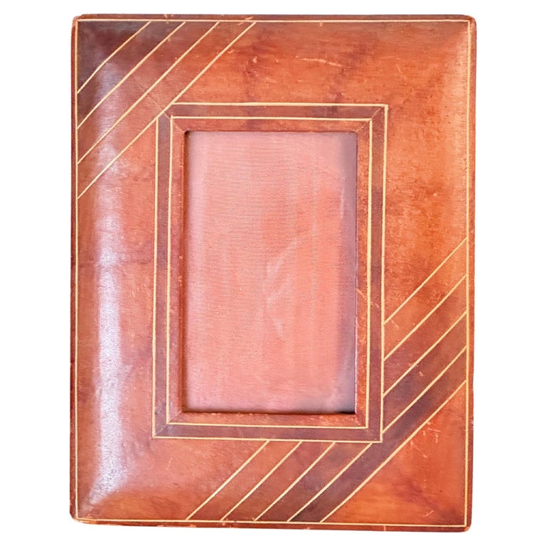 Jacques Adnet Style, Brown Leather Picture Frame, France 1940 For