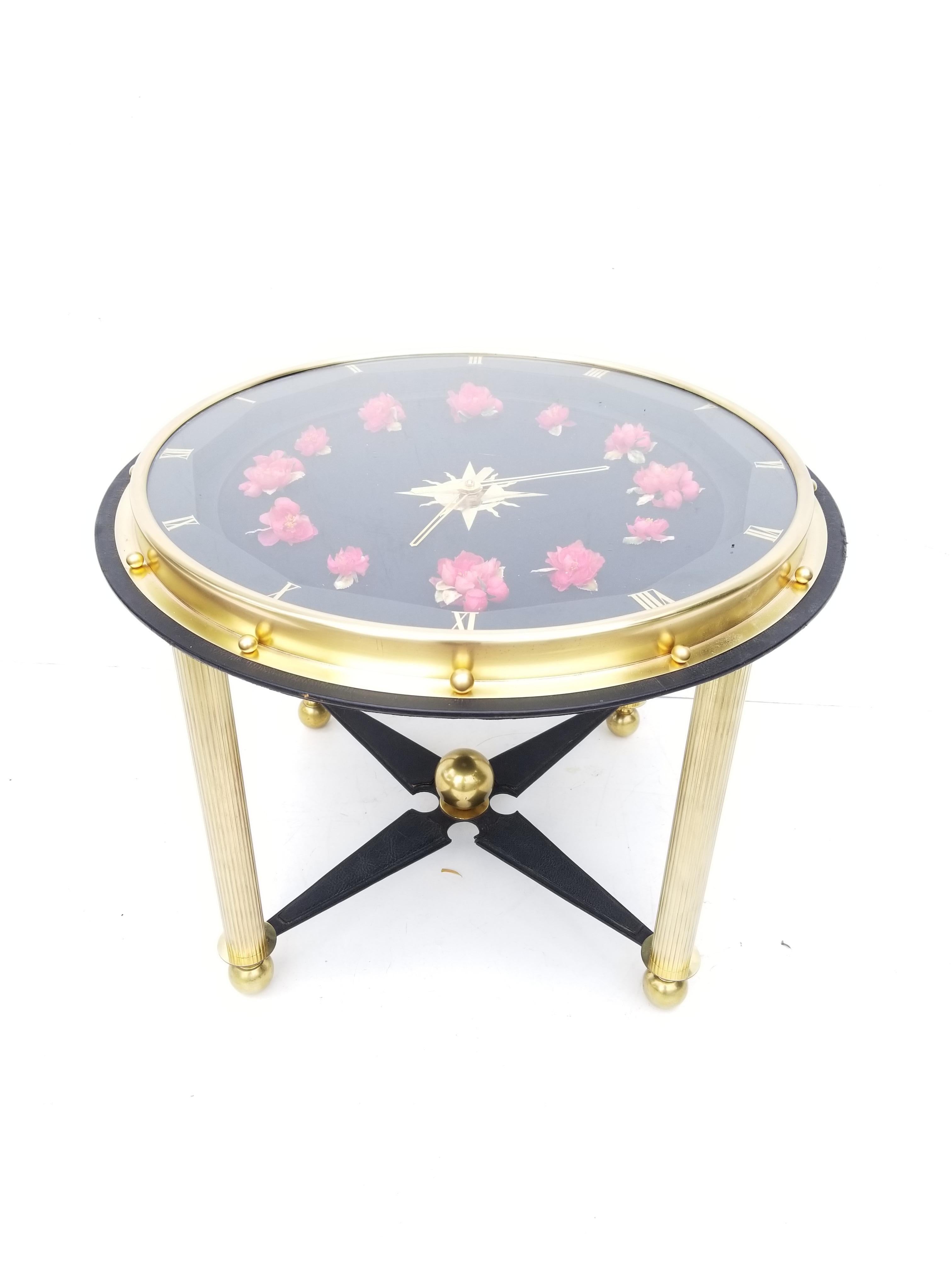 Jacques Adnet Style Clock Side Table For Sale 1