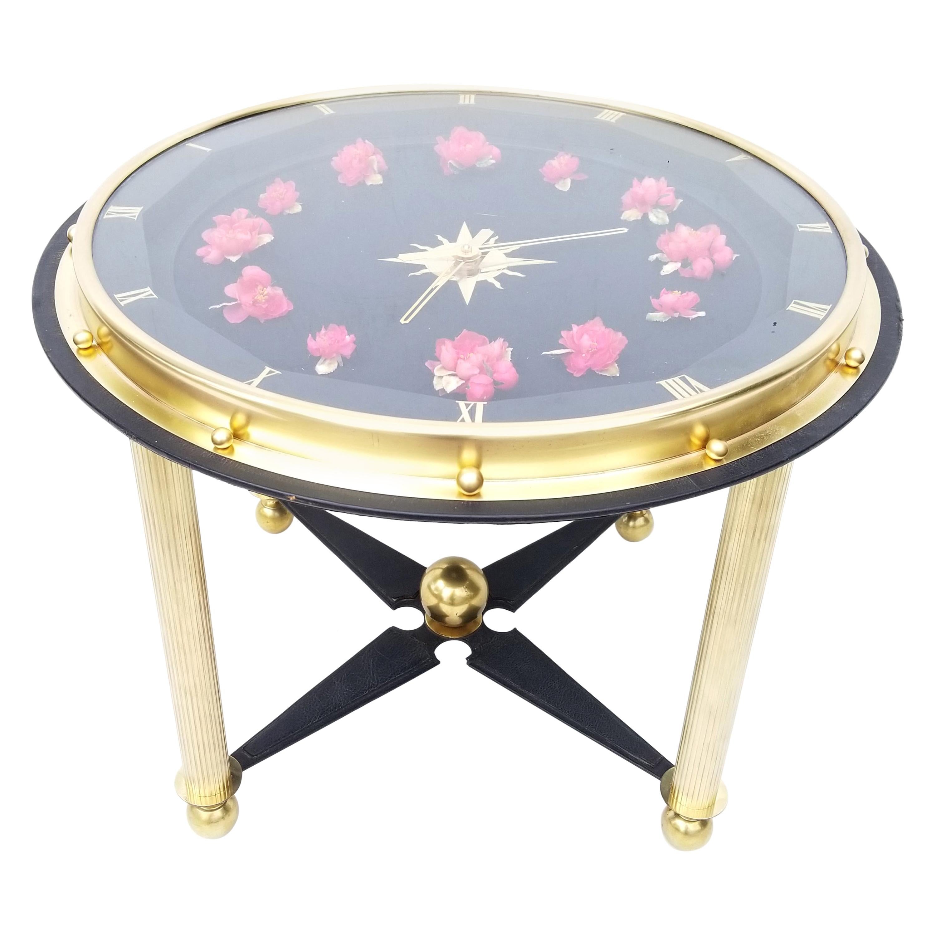 Jacques Adnet Style Clock Side Table For Sale