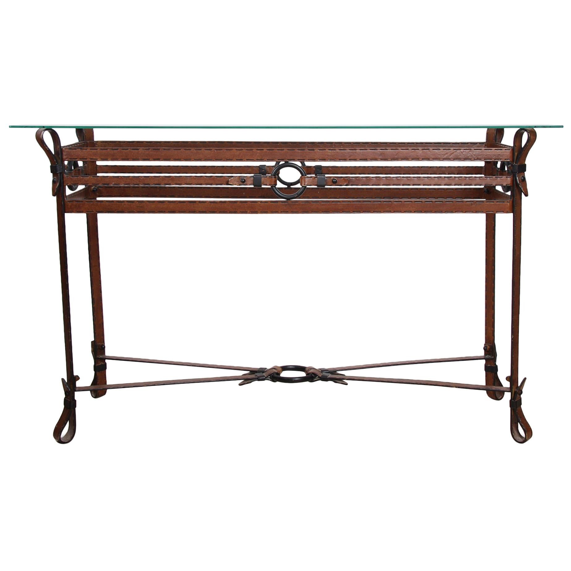 Jacques Adnet Style Console Table, 1970s For Sale
