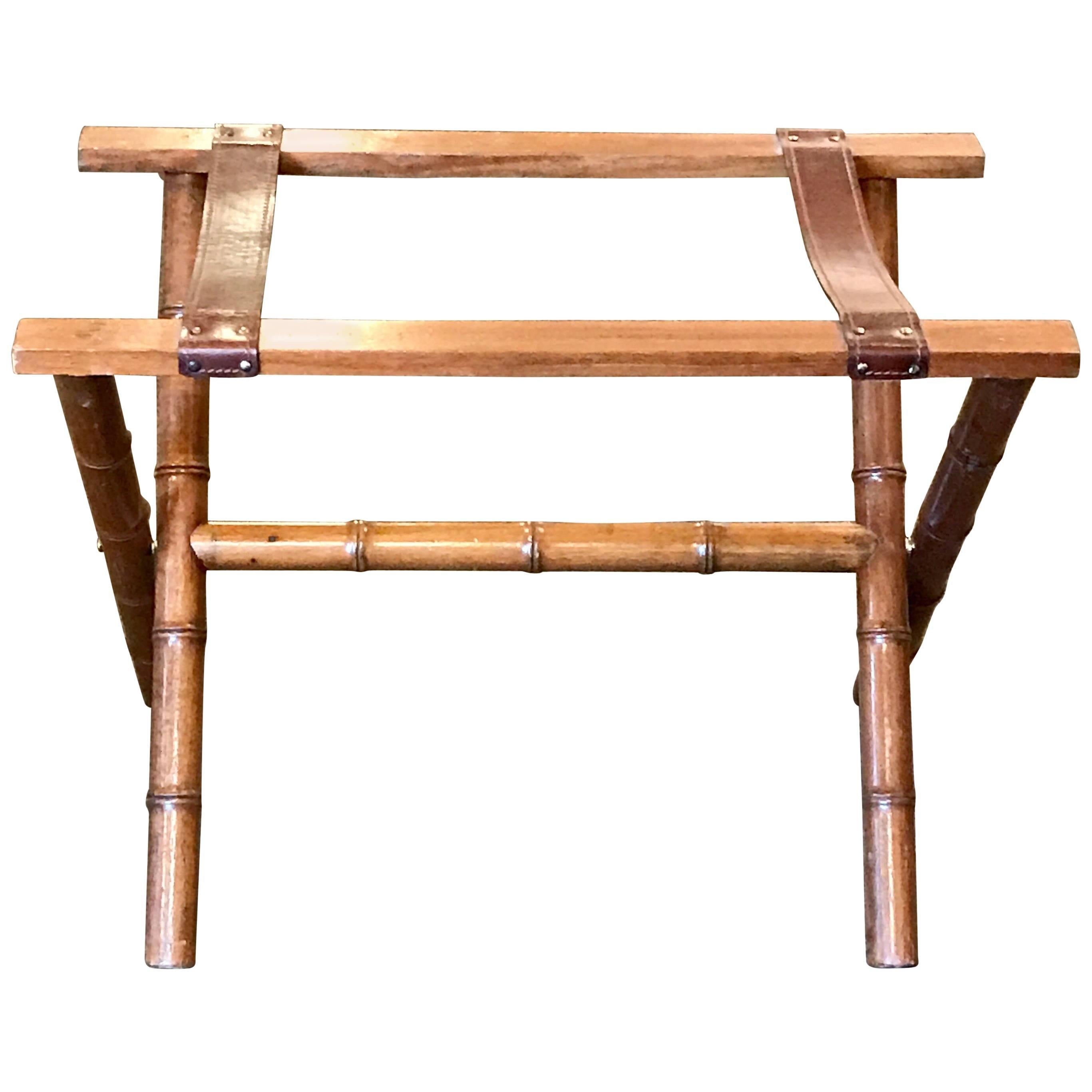 Jacques Adnet Style Faux Bamboo and Leather Luggage Rack