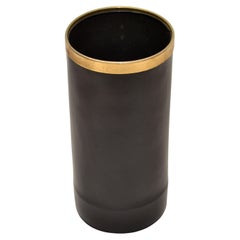 Jacques Adnet Style Faux Leather & Brass Waste Basket, Umbrella Stand