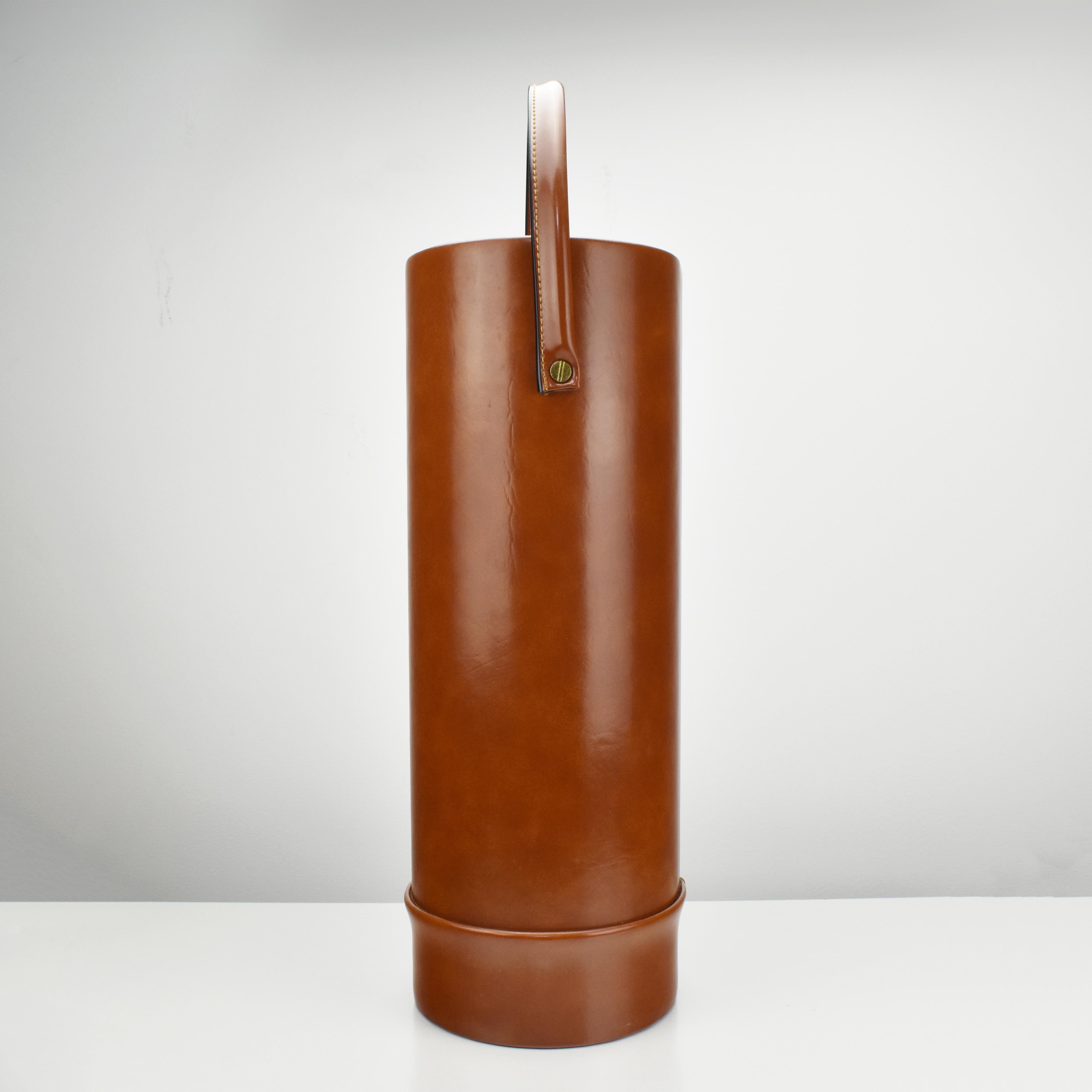 Mid-Century Modern Jacques Adnet Style Faux Leather Umbrella Stand Waste Basket For Sale