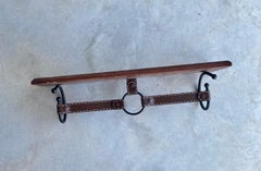 Jacques Adnet-Style Faux Leather Wall Shelf, Hand-Crafted Vintage