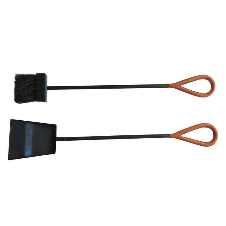 Leather Jacques Adnet Style Fireplace Tools