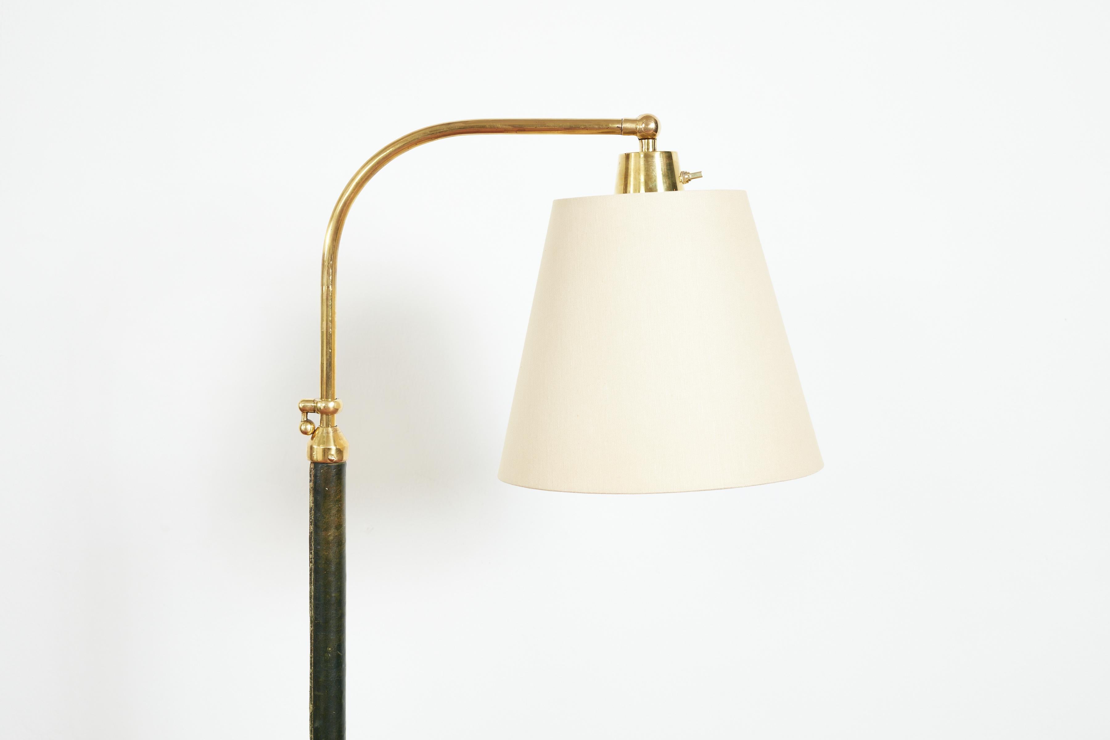 Jacques Adnet Style Floor Lamp in Green Leather 13