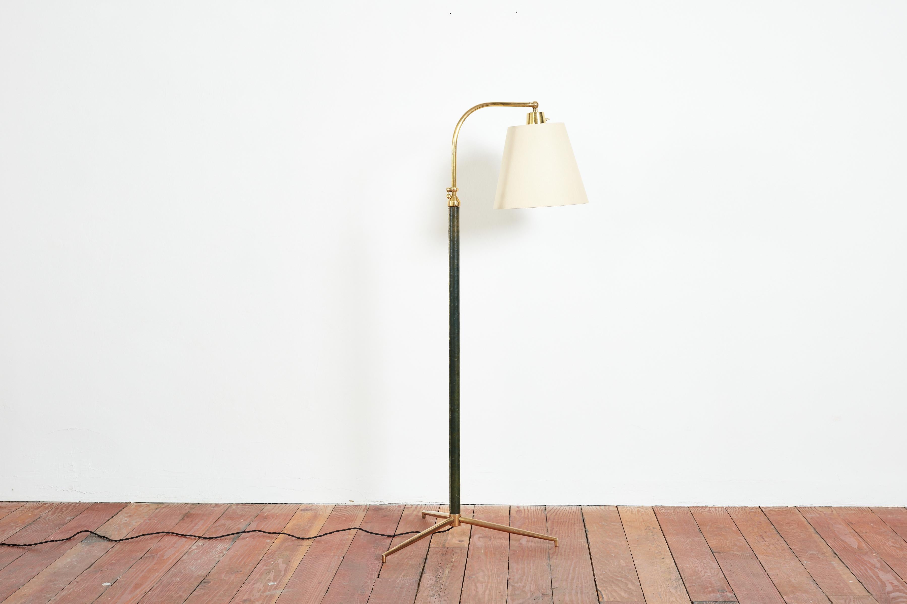 Jacques Adnet Style Floor Lamp in Green Leather 14