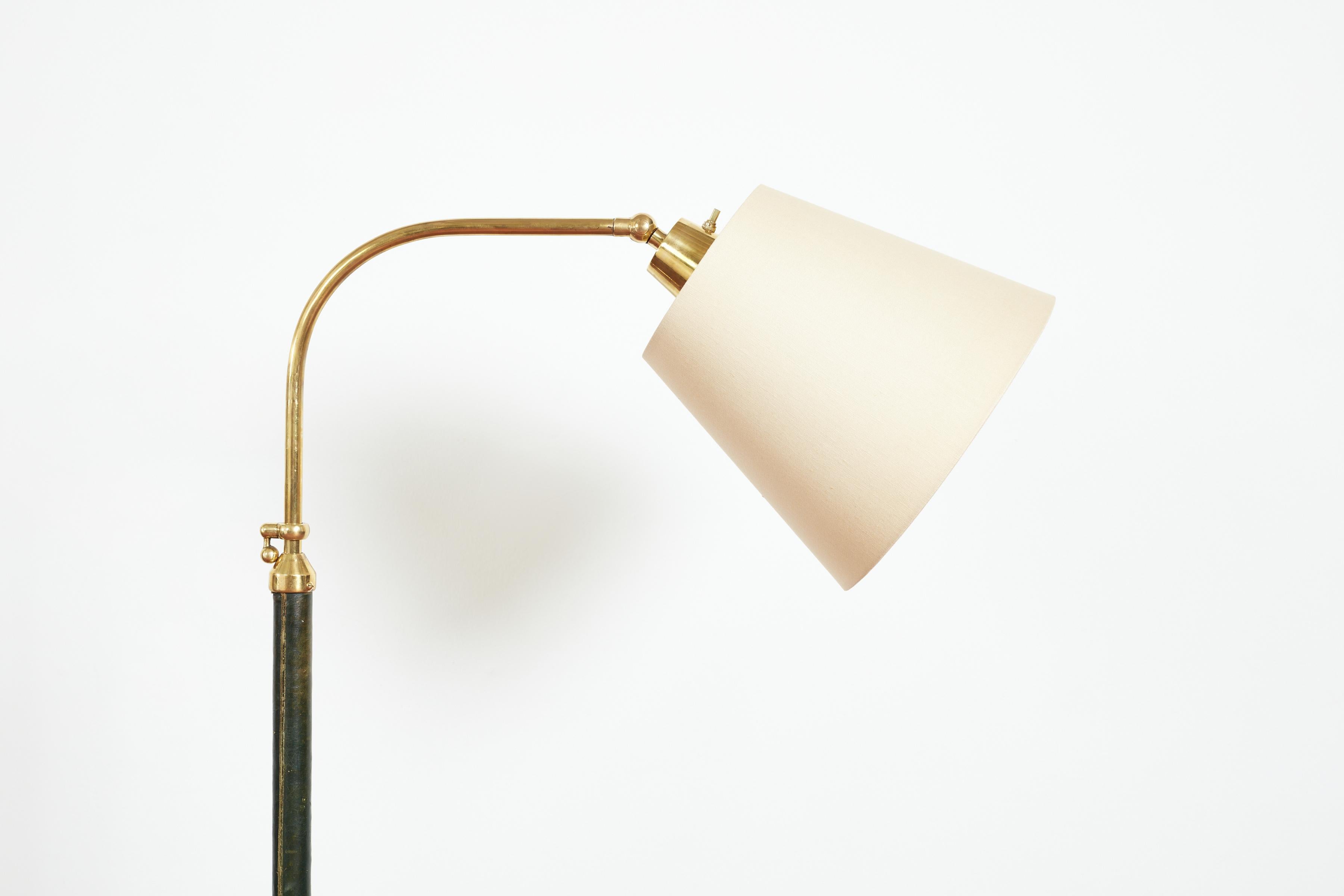 Mid-20th Century Jacques Adnet Style Floor Lamp in Green Leather