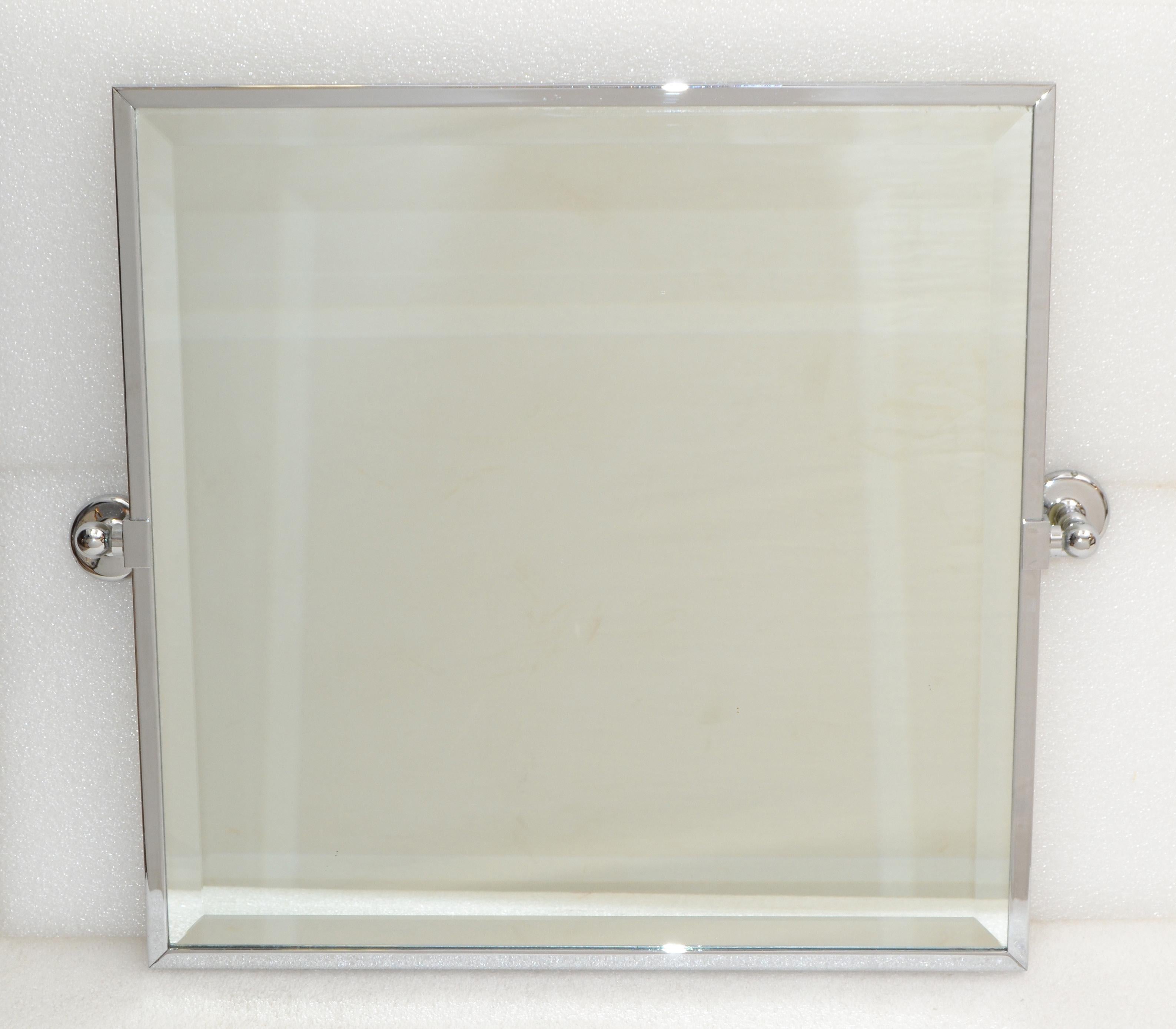 Jacques Adnet Style French 1970s Square Beveled Wall Mirror Polished Chrome 10