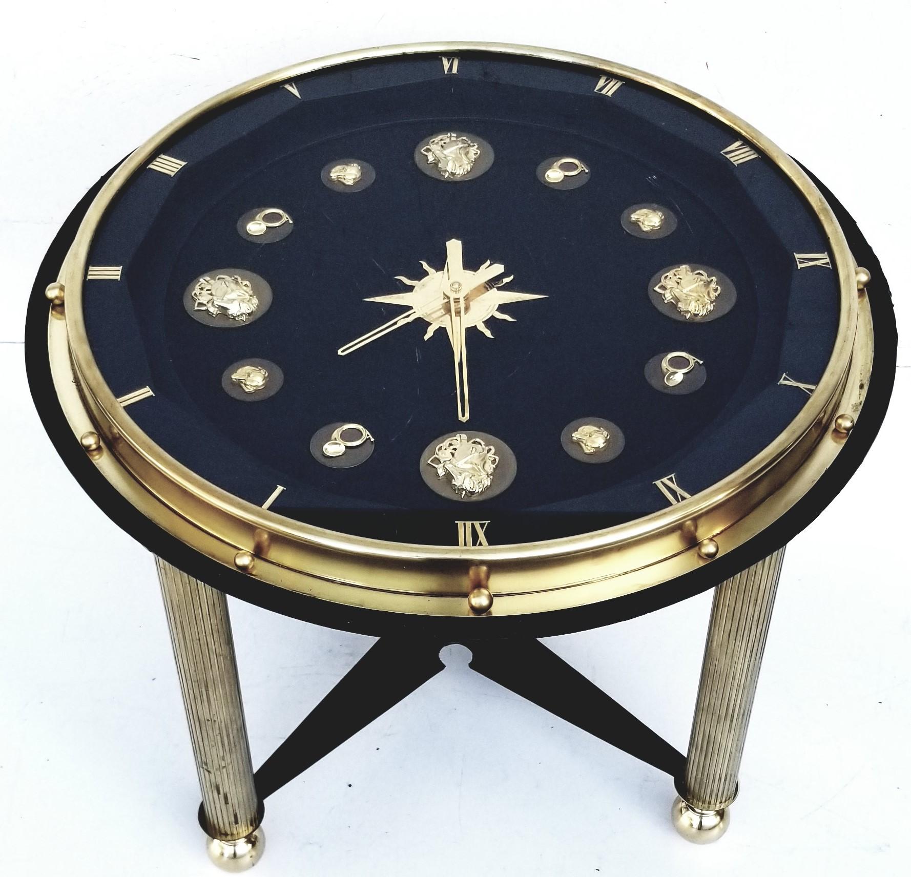Jacques Adnet Style French Clock Table, circa 1950 In Good Condition For Sale In Miami, FL