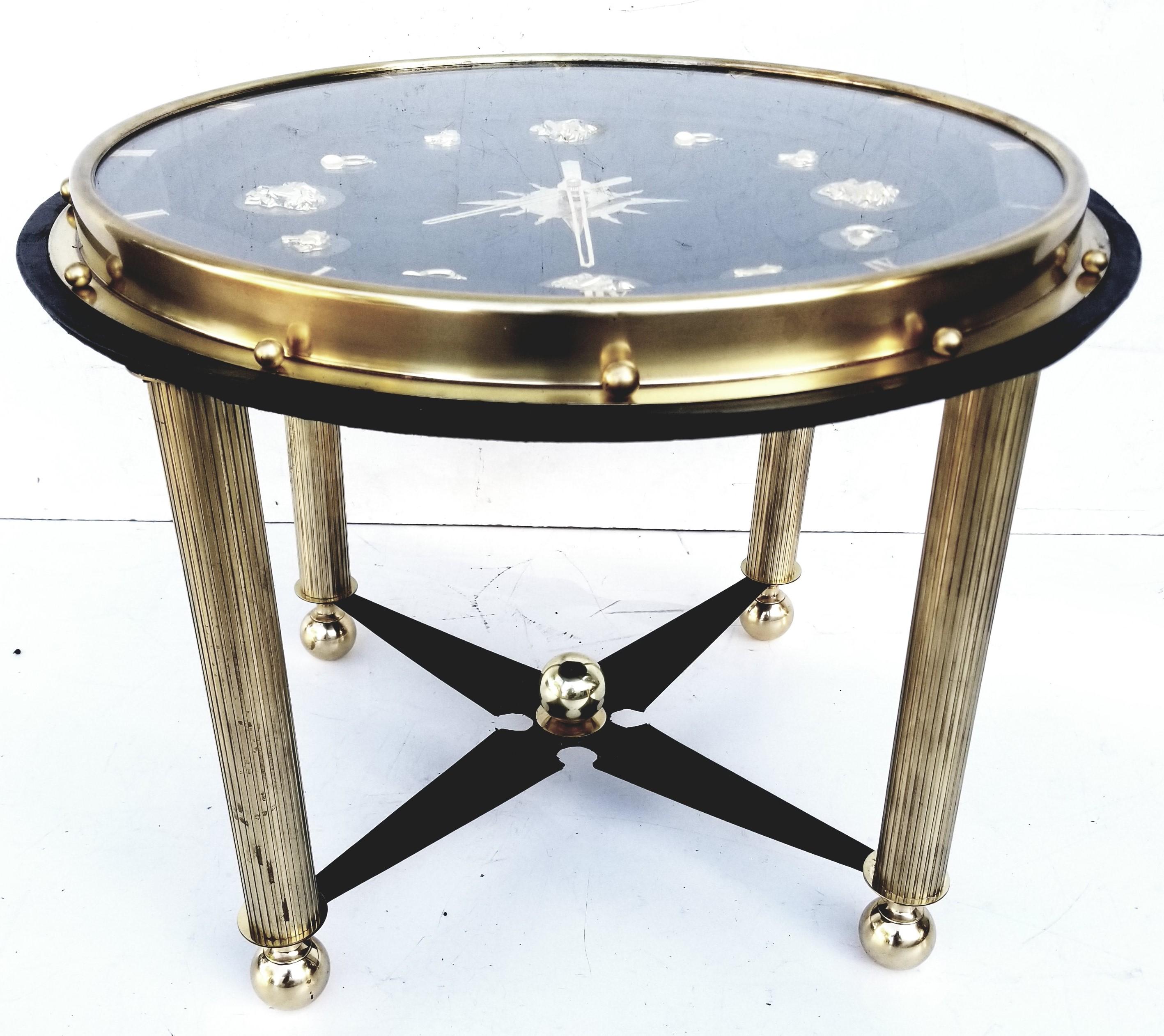 Brass Jacques Adnet Style French Clock Table, circa 1950 For Sale