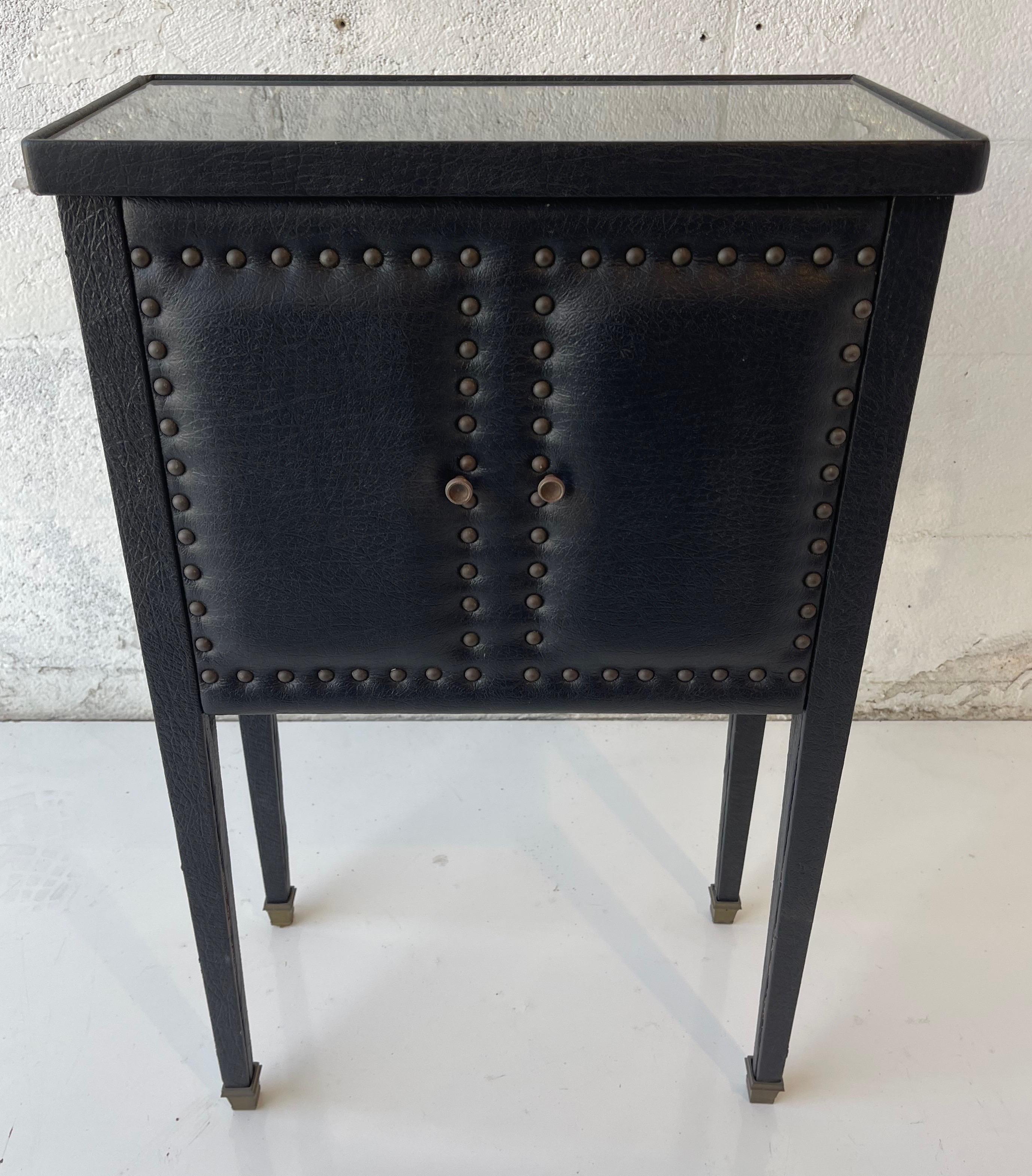 Mid-Century Modern Jacques Adnet Style French Faux Leather Side Table, circa 1950 For Sale
