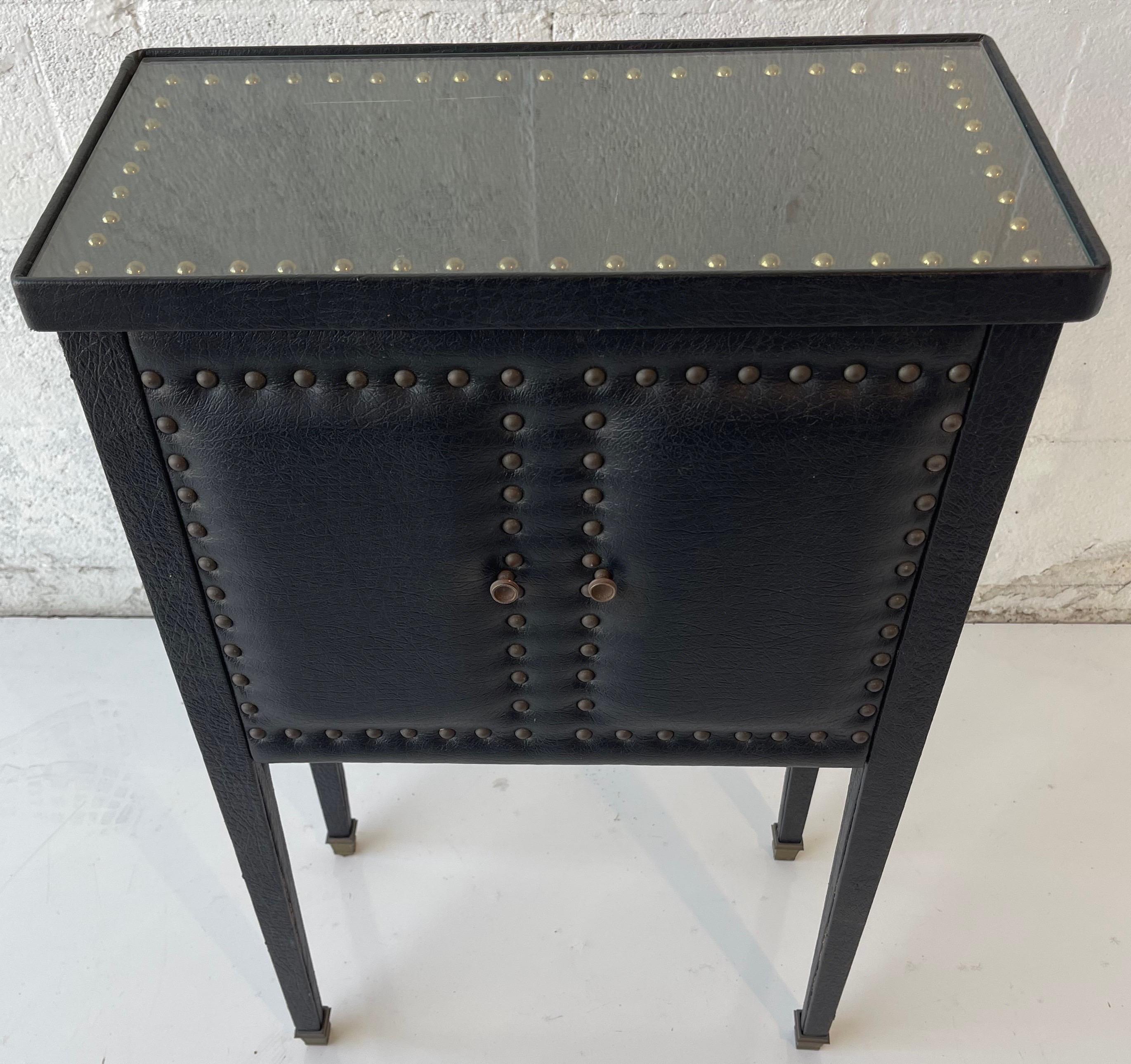 Mid-20th Century Jacques Adnet Style French Faux Leather Side Table, circa 1950 For Sale
