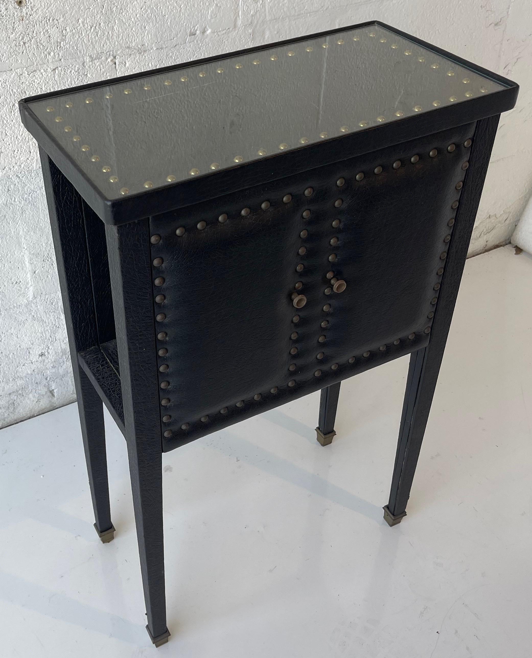 Brass Jacques Adnet Style French Faux Leather Side Table, circa 1950 For Sale