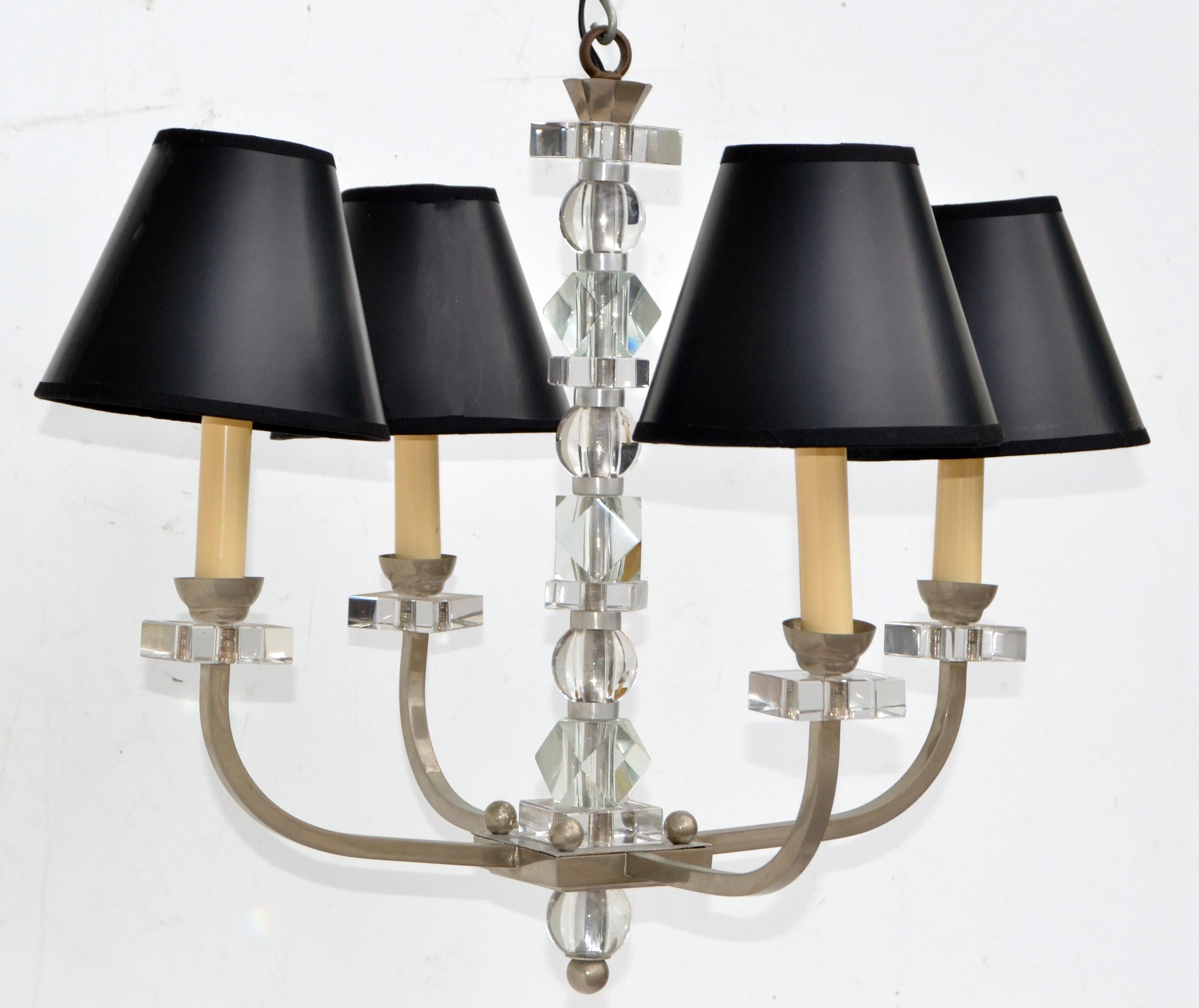 Jacques Adnet Style French Nickel Plated Brass & Geometric Faceted Glass Pieces For Sale 5