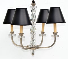 Jacques Adnet Style French Nickel Plated Brass & Geometric Faceted Glass Pieces