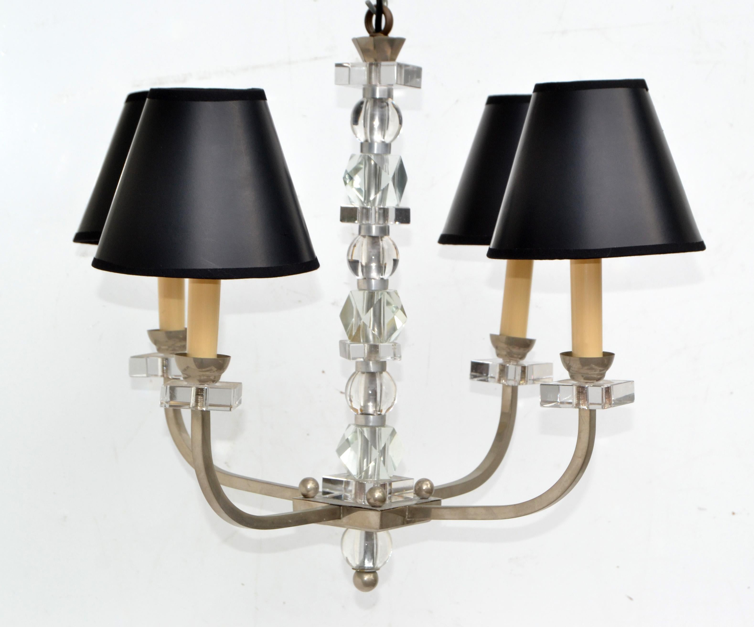 Mid-Century Modern Jacques Adnet Style French Nickel Plated Brass & Geometric Faceted Glass Pieces For Sale