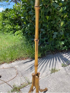 Jacques Adnet Style Gilt Metal Faux Bamboo Tripod Floor Lamp