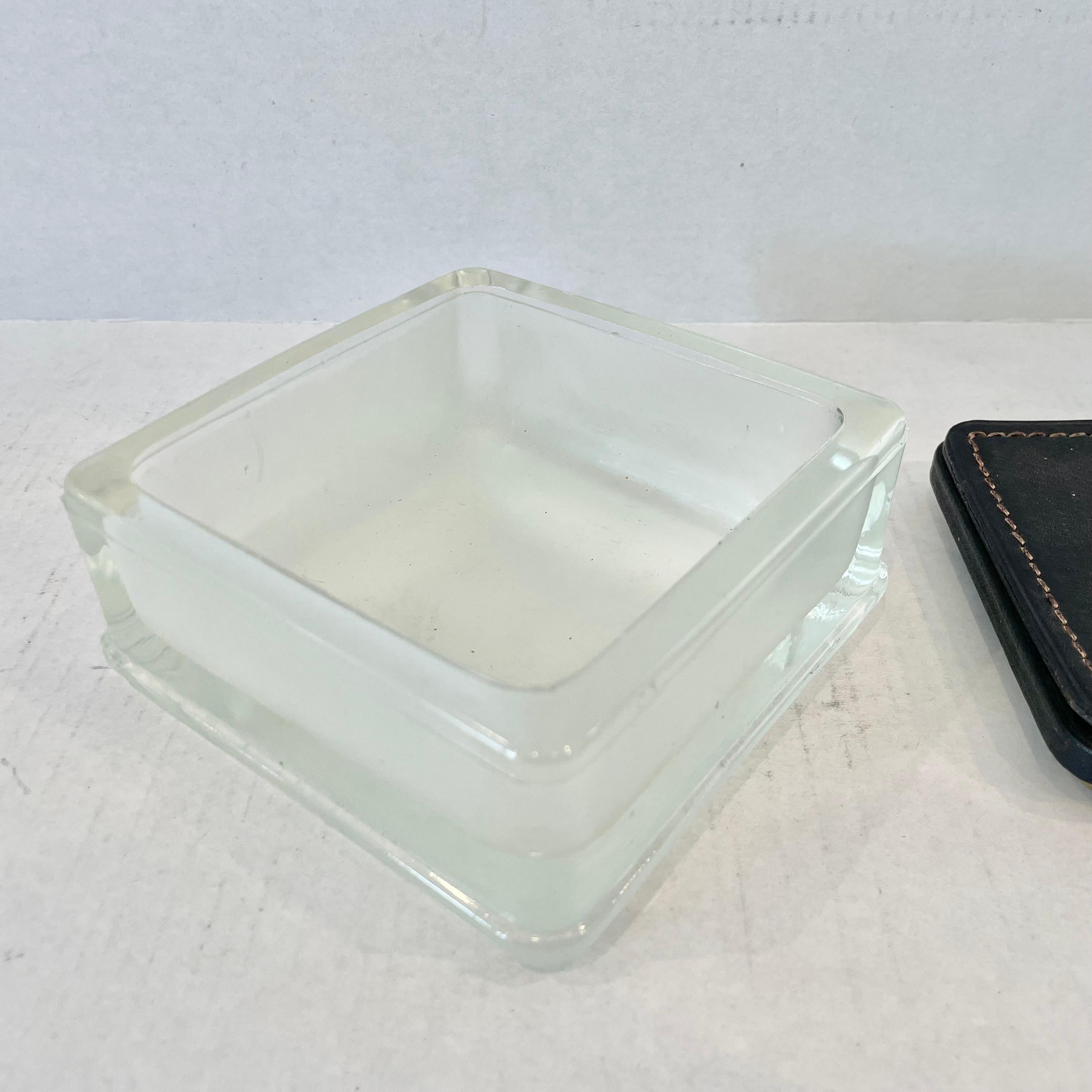 Jacques Adnet Style Glass Ashtray with Leather Lid, 1950s France For Sale 6