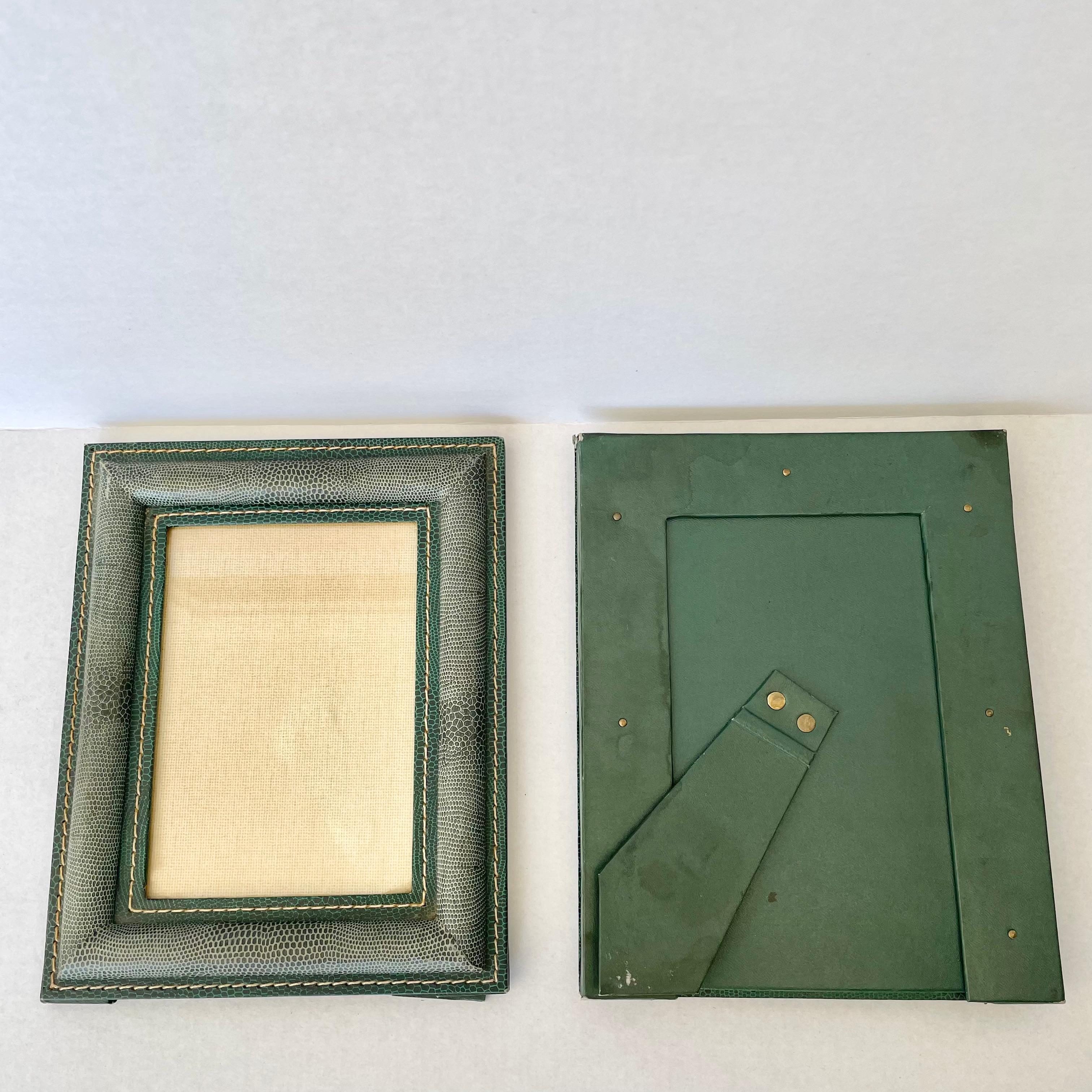 Jacques Adnet Style Green Leather Picture Frame 5