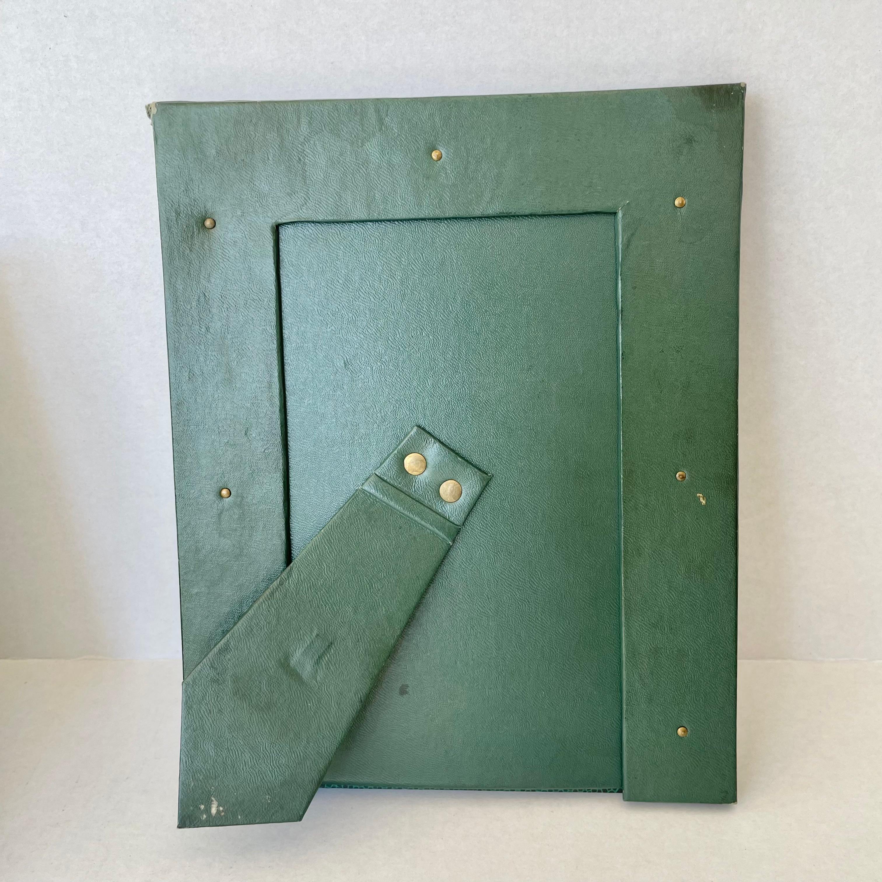 Jacques Adnet Style Green Leather Picture Frame 6
