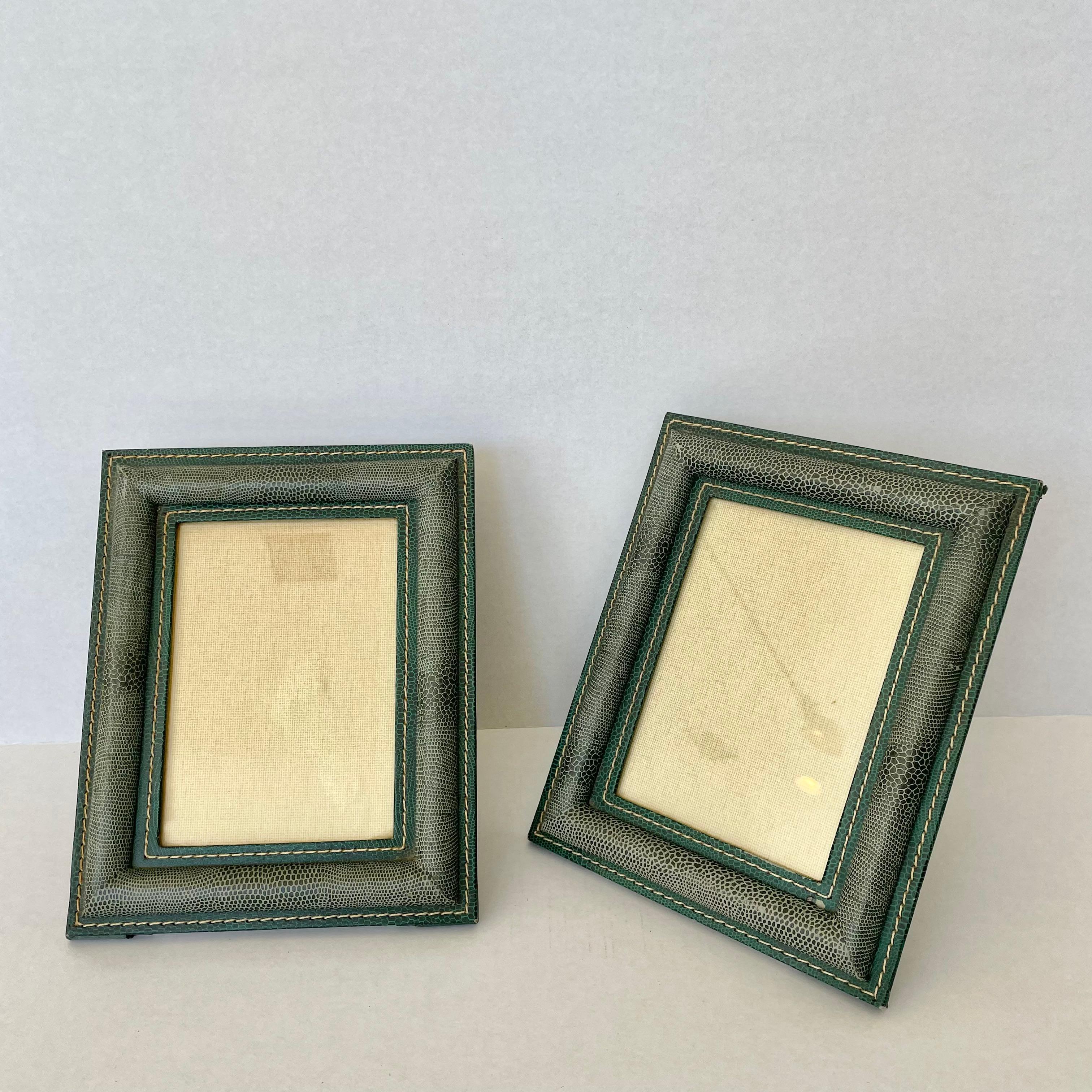 French Jacques Adnet Style Green Leather Picture Frame