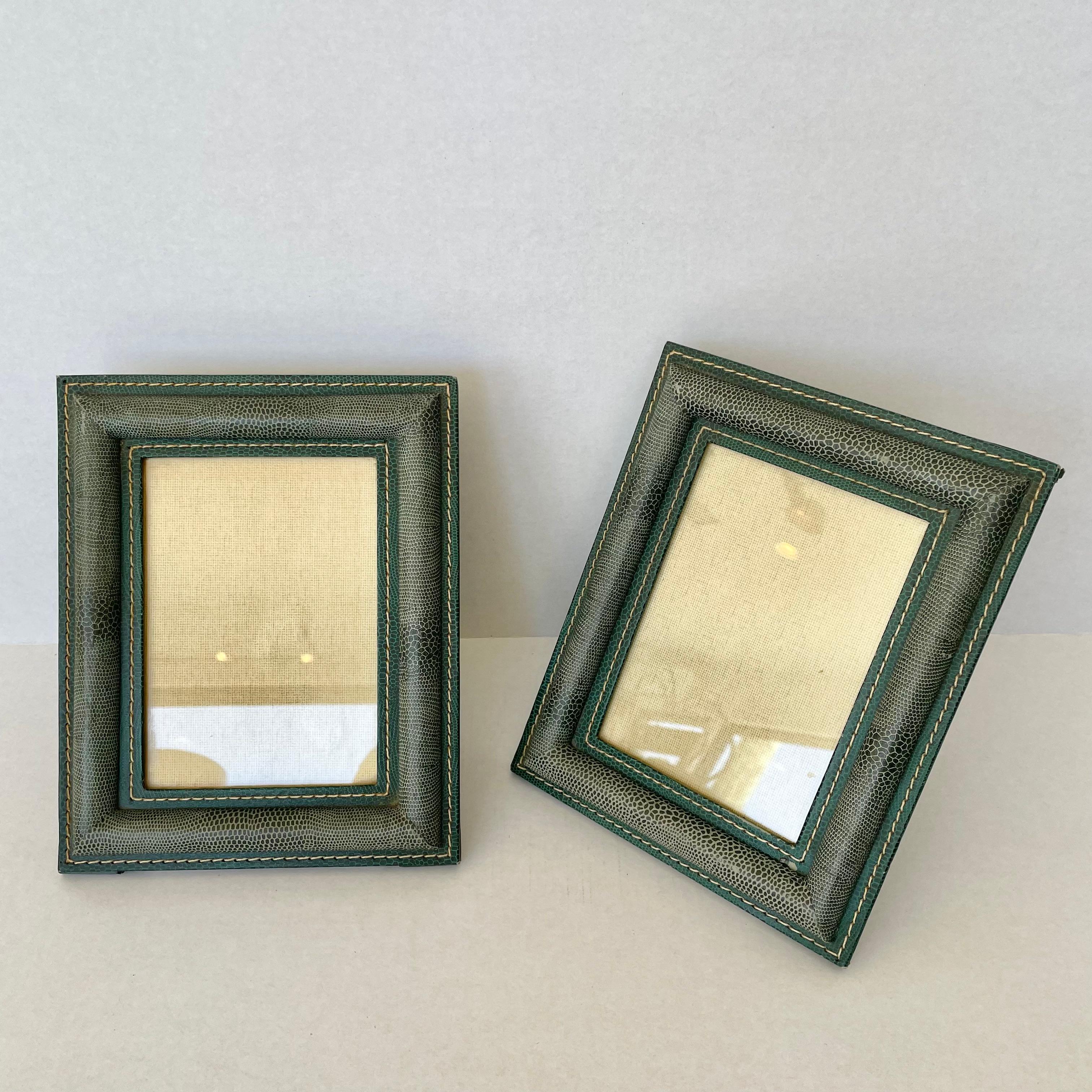 Jacques Adnet Style Green Leather Picture Frame In Good Condition In Los Angeles, CA