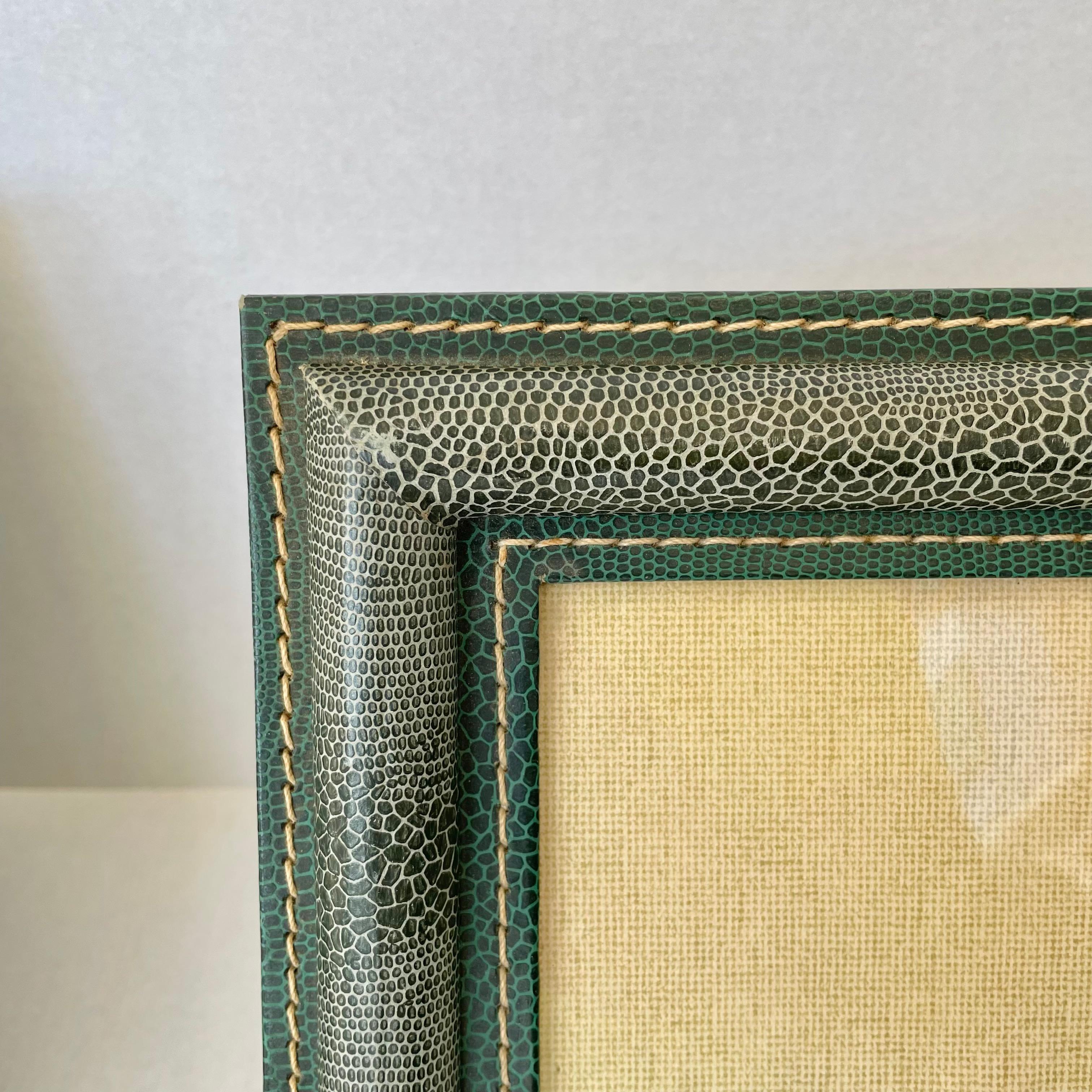 Mid-20th Century Jacques Adnet Style Green Leather Picture Frame