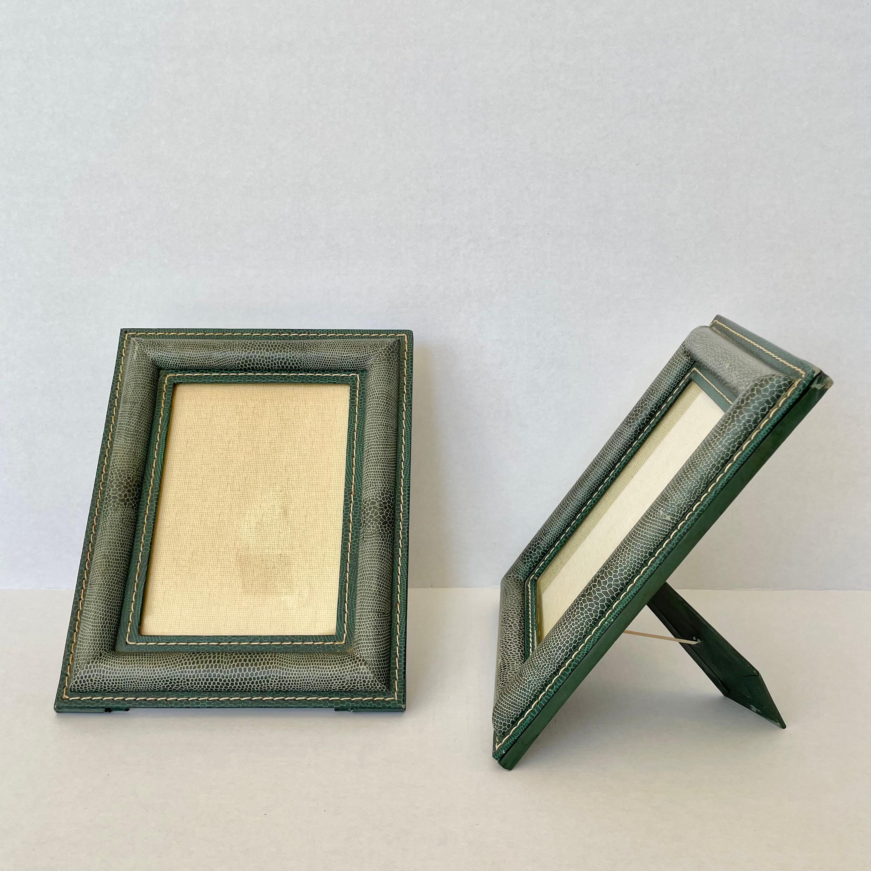 Jacques Adnet Style Green Leather Picture Frame 2